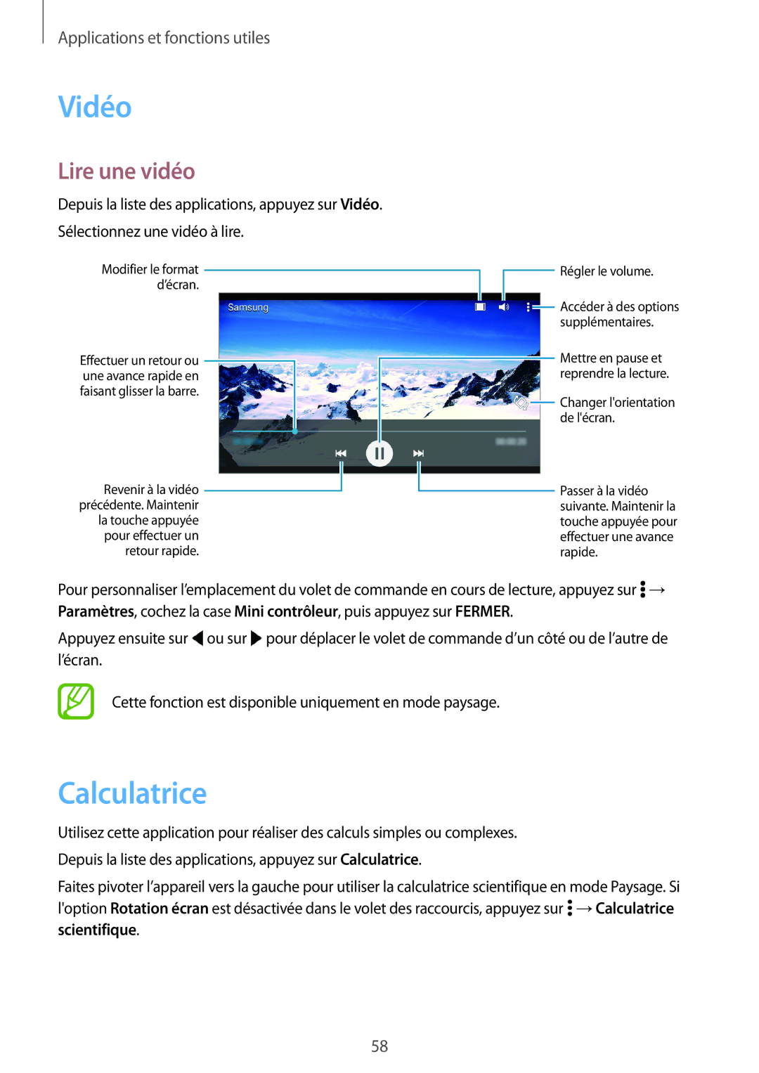 Samsung SM-G531FZWAXEF, SM-G531FZDAXEF, SM-G531FZAAXEF manual Vidéo, Calculatrice, Lire une vidéo 