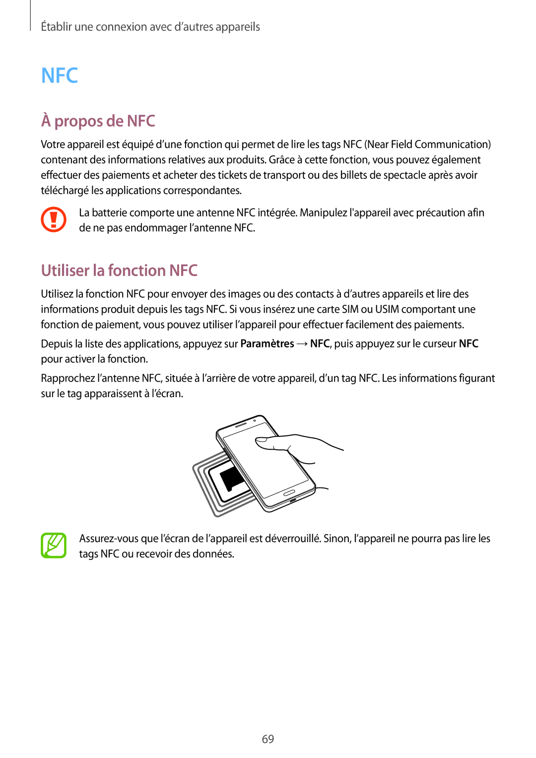 Samsung SM-G531FZDAXEF, SM-G531FZWAXEF, SM-G531FZAAXEF manual Propos de NFC, Utiliser la fonction NFC 