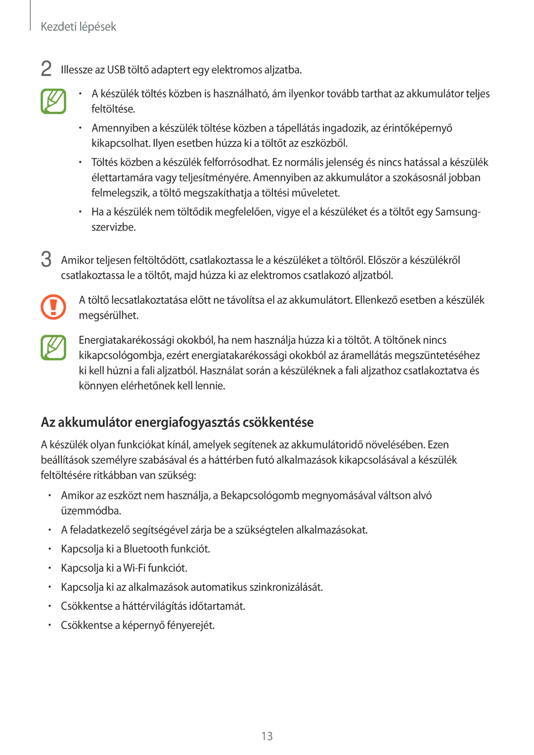 Samsung SM-G531FZAAATO, SM-G531FZWACOS, SM-G531FZAAPLS, SM-G531FZAADPL manual Az akkumulátor energiafogyasztás csökkentése 