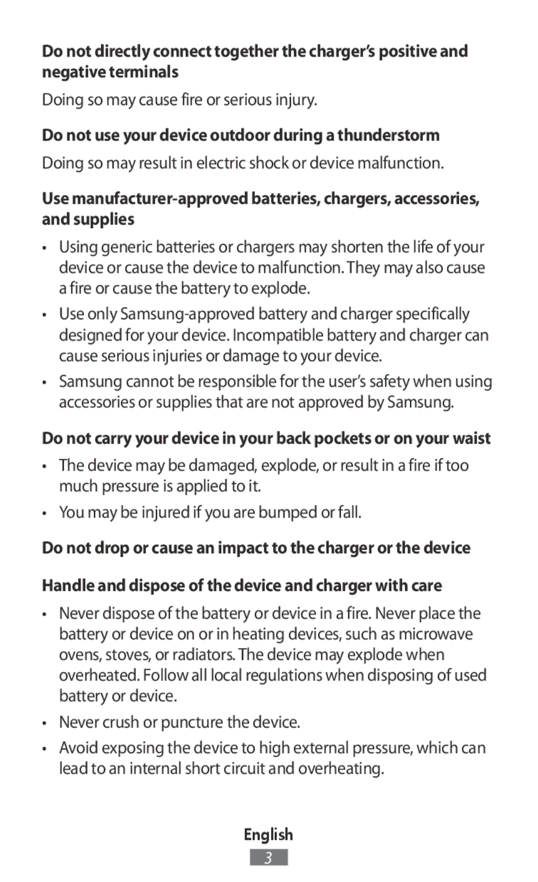 Samsung SM-G531FZWATPH Doing so may cause fire or serious injury, Do not use your device outdoor during a thunderstorm 