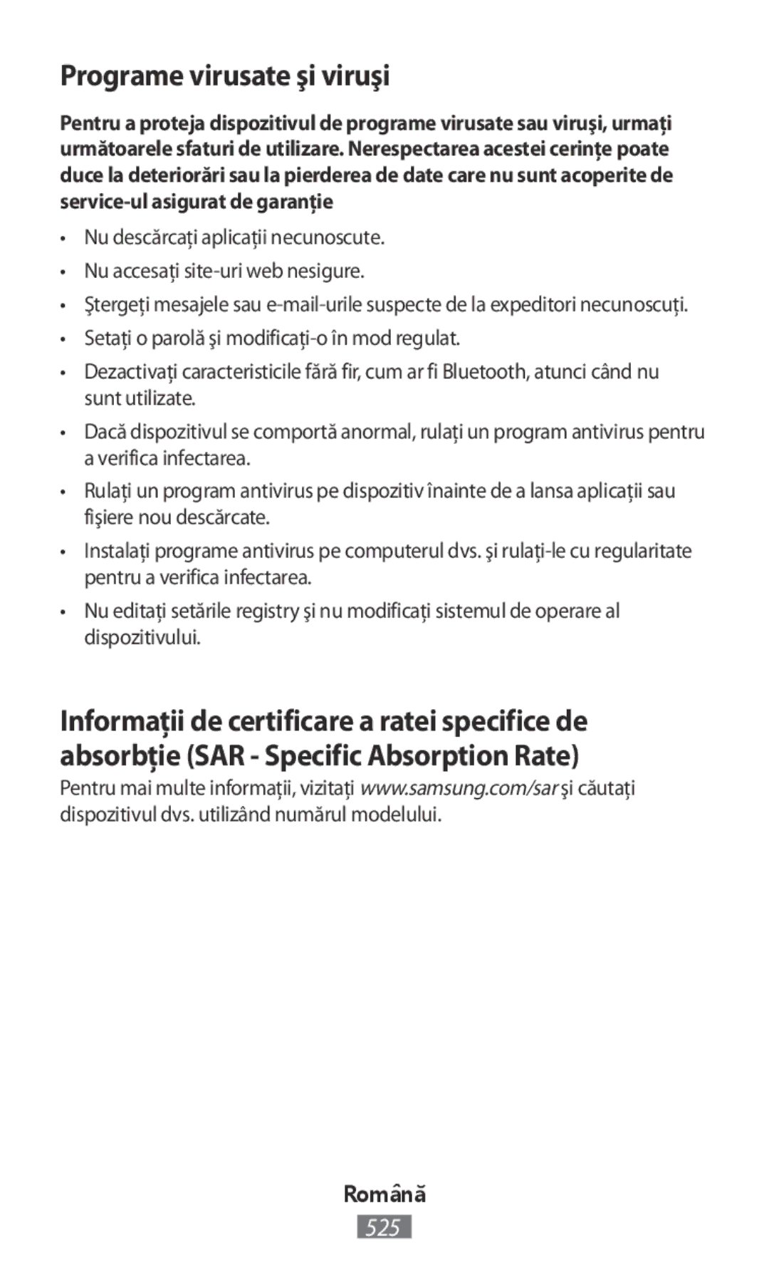 Samsung SM-G531FZWAHUI, SM-G531FZWAMEO, SM-G531FZWACOS, SM-G531FZAATCL, SM-G531FZAAPLS manual Programe virusate şi viruşi 