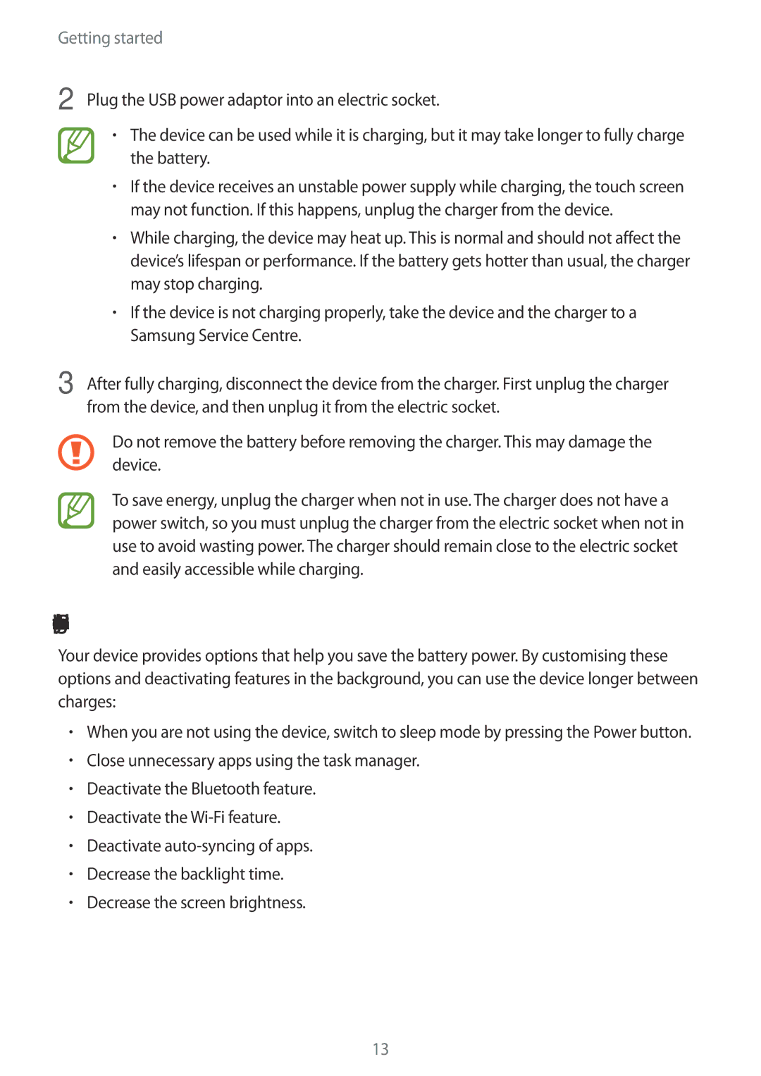 Samsung SM-G531FZWAEUR, SM-G531FZWAMEO, SM-G531FZWACOS, SM-G531FZAATCL, SM-G531FZAAPLS manual Reducing the battery consumption 