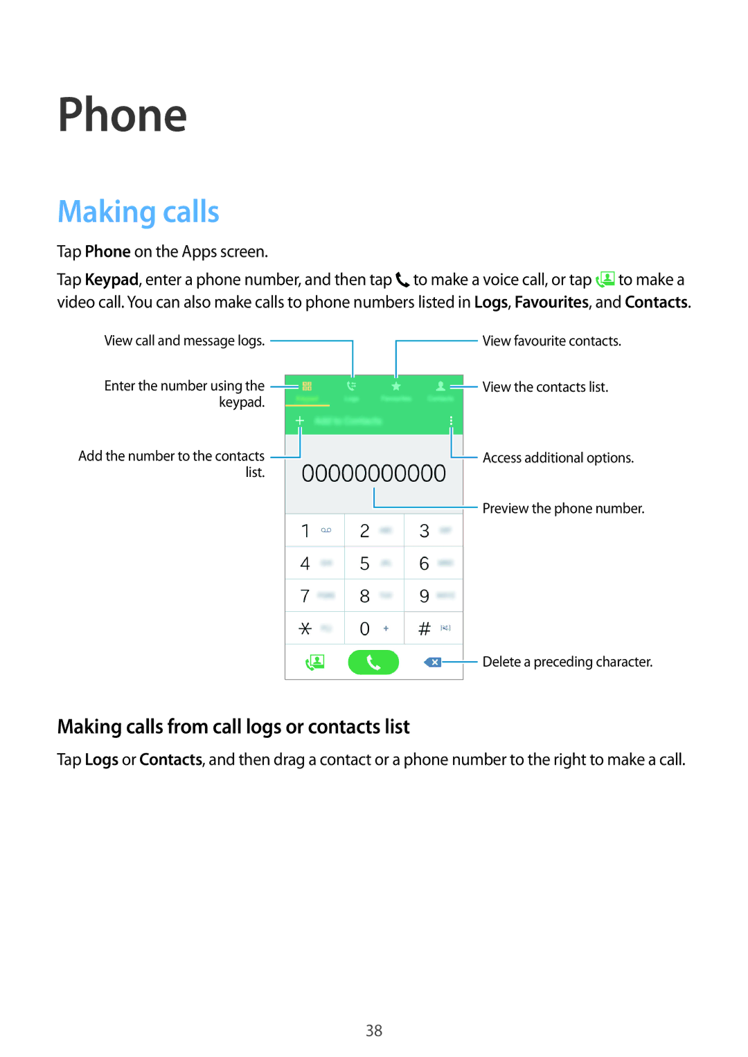 Samsung SM-G531FZDAATO, SM-G531FZWAMEO, SM-G531FZWACOS manual Phone, Making calls from call logs or contacts list 