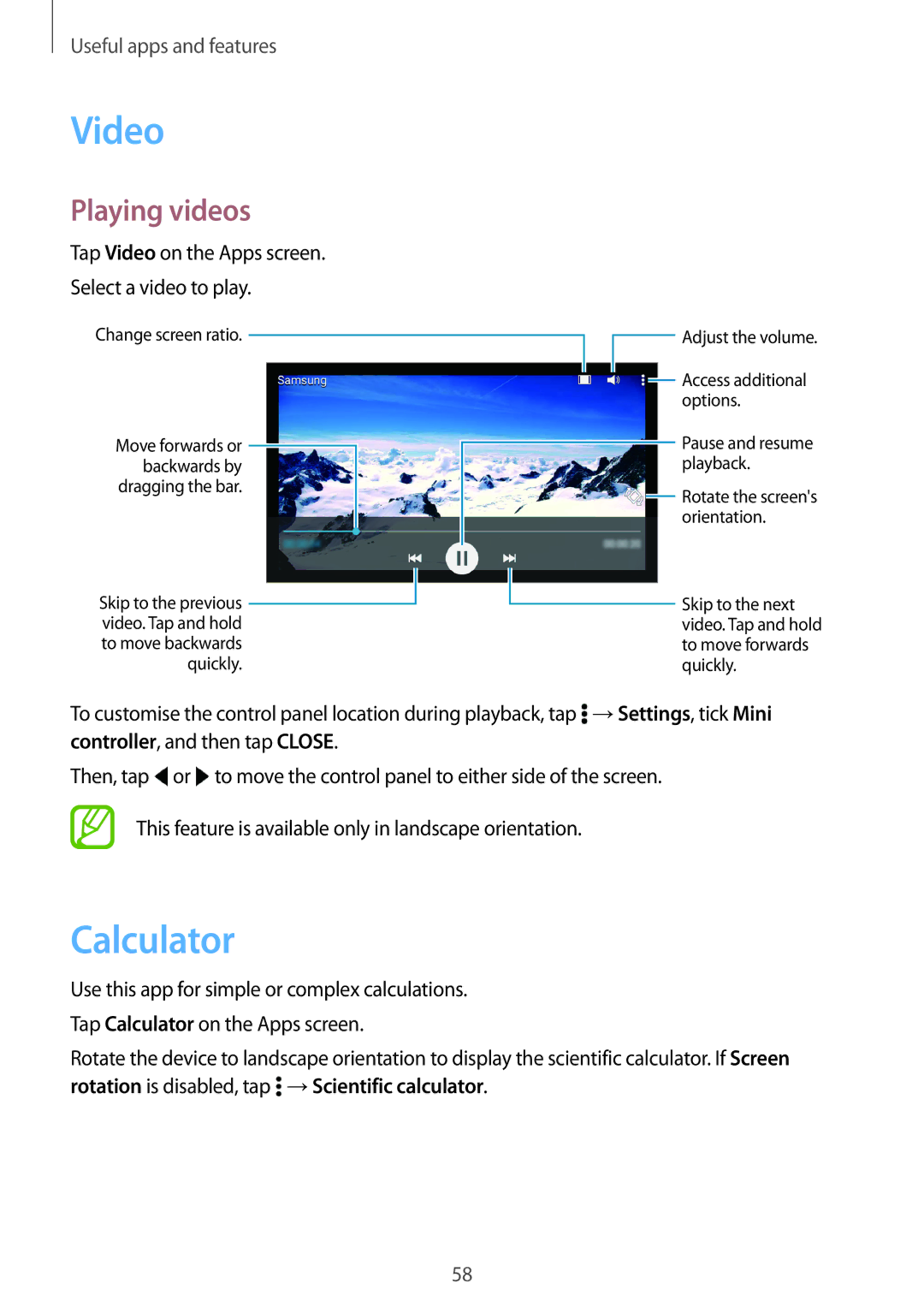 Samsung SM-G531FZDASEE, SM-G531FZWAMEO, SM-G531FZWACOS, SM-G531FZAATCL, SM-G531FZAAPLS manual Video, Calculator, Playing videos 