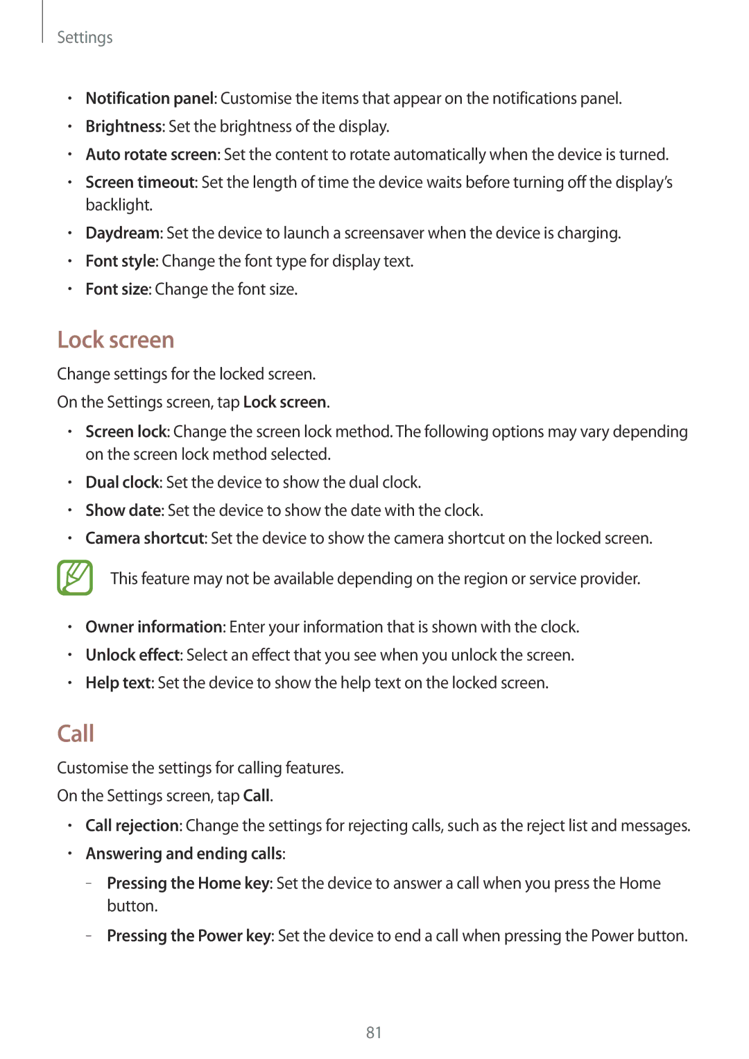 Samsung SM-G531FZAAETL, SM-G531FZWAMEO, SM-G531FZWACOS, SM-G531FZAATCL manual Lock screen, Call, Answering and ending calls 