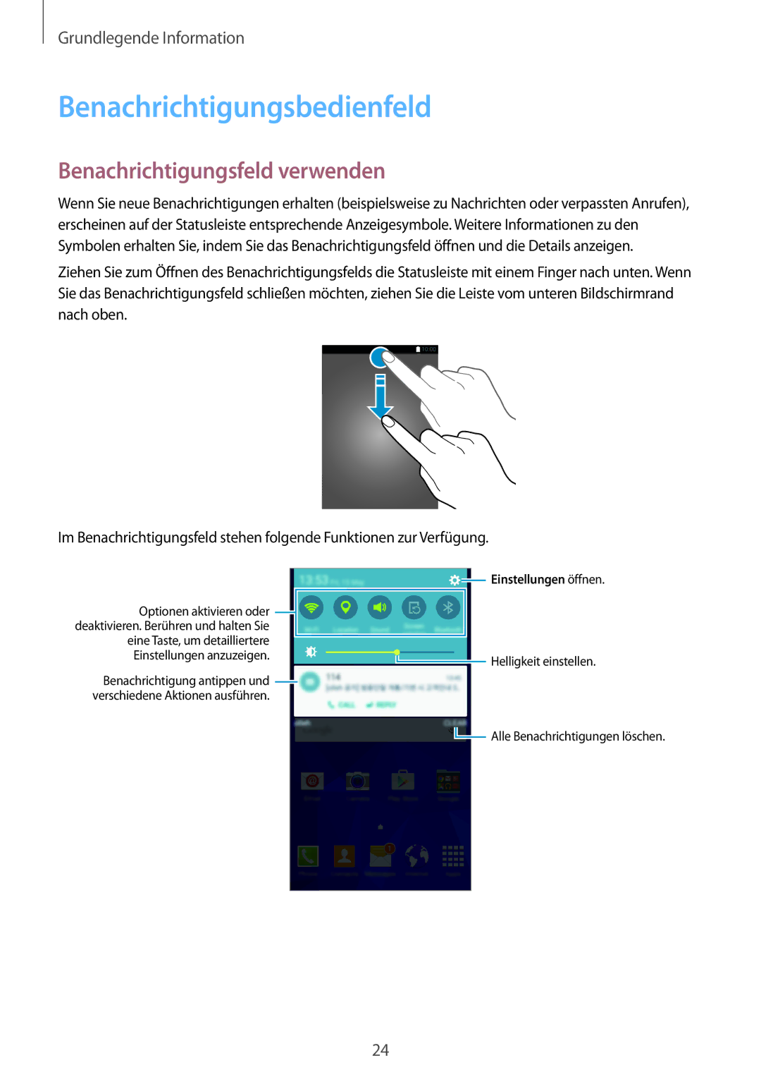 Samsung SM-G531FZDATPH, SM-G531FZWAMEO, SM-G531FZWACOS manual Benachrichtigungsbedienfeld, Benachrichtigungsfeld verwenden 
