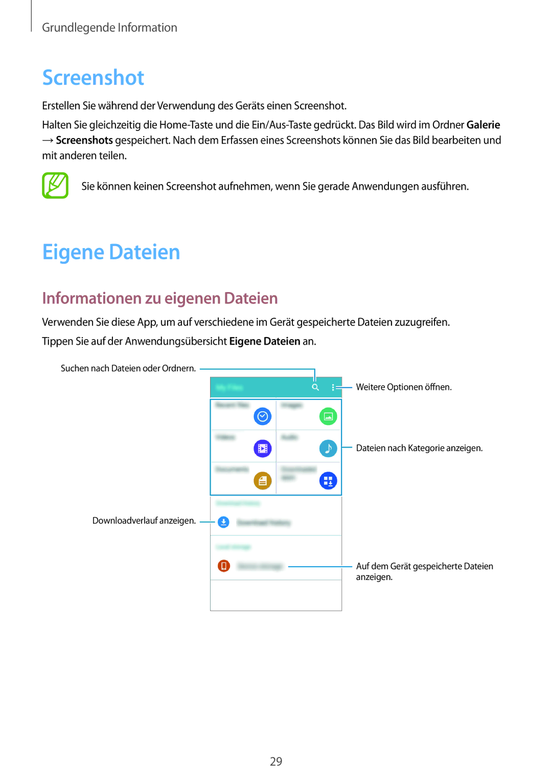 Samsung SM-G531FZWADPL, SM-G531FZWAMEO, SM-G531FZWACOS manual Screenshot, Eigene Dateien, Informationen zu eigenen Dateien 