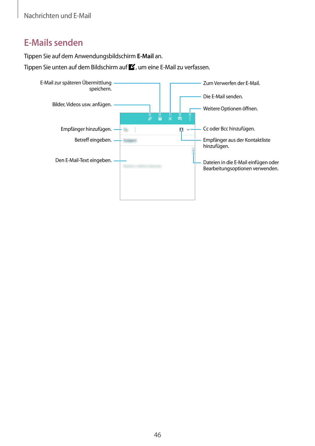 Samsung SM-G531FZAATCL, SM-G531FZWAMEO, SM-G531FZWACOS, SM-G531FZAAPLS, SM-G531FZWATPH, SM-G531FZWAOPT manual Mails senden 