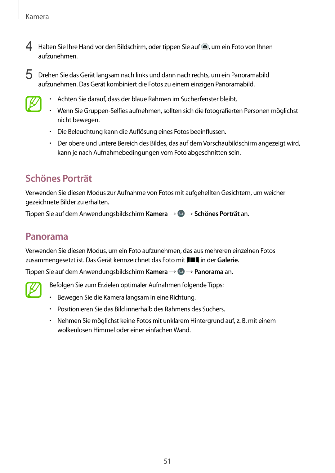 Samsung SM-G531FZAAROM, SM-G531FZWAMEO, SM-G531FZWACOS, SM-G531FZAATCL, SM-G531FZAAPLS manual Schönes Porträt, Panorama 