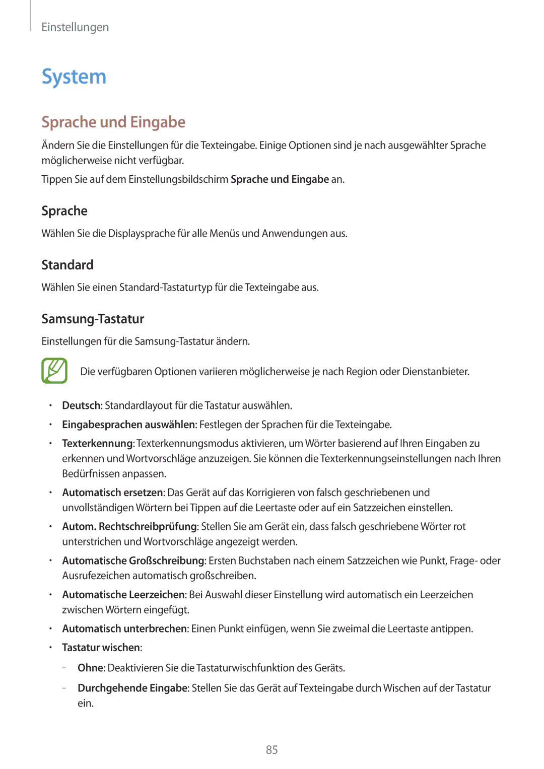 Samsung SM-G531FZDAXEF, SM-G531FZWAMEO, SM-G531FZWACOS manual System, Sprache und Eingabe, Standard, Samsung-Tastatur 