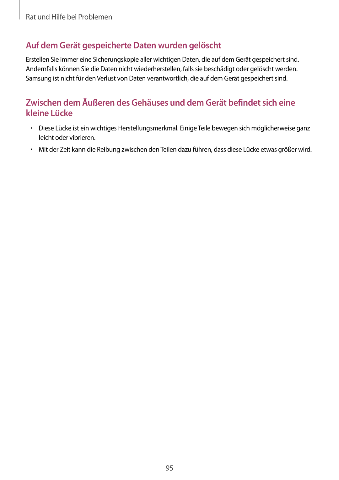 Samsung SM-G531FZAAROM, SM-G531FZWAMEO, SM-G531FZWACOS, SM-G531FZAATCL manual Auf dem Gerät gespeicherte Daten wurden gelöscht 