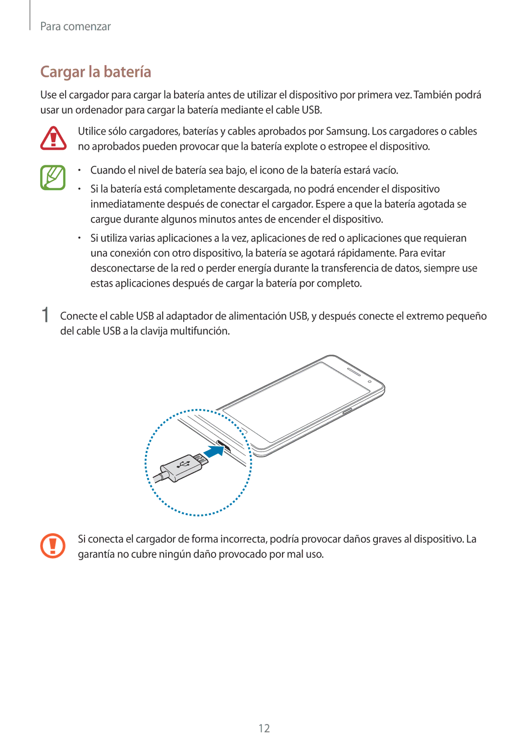 Samsung SM-G531FZWAPHE, SM-G531FZDAPHE manual Cargar la batería 