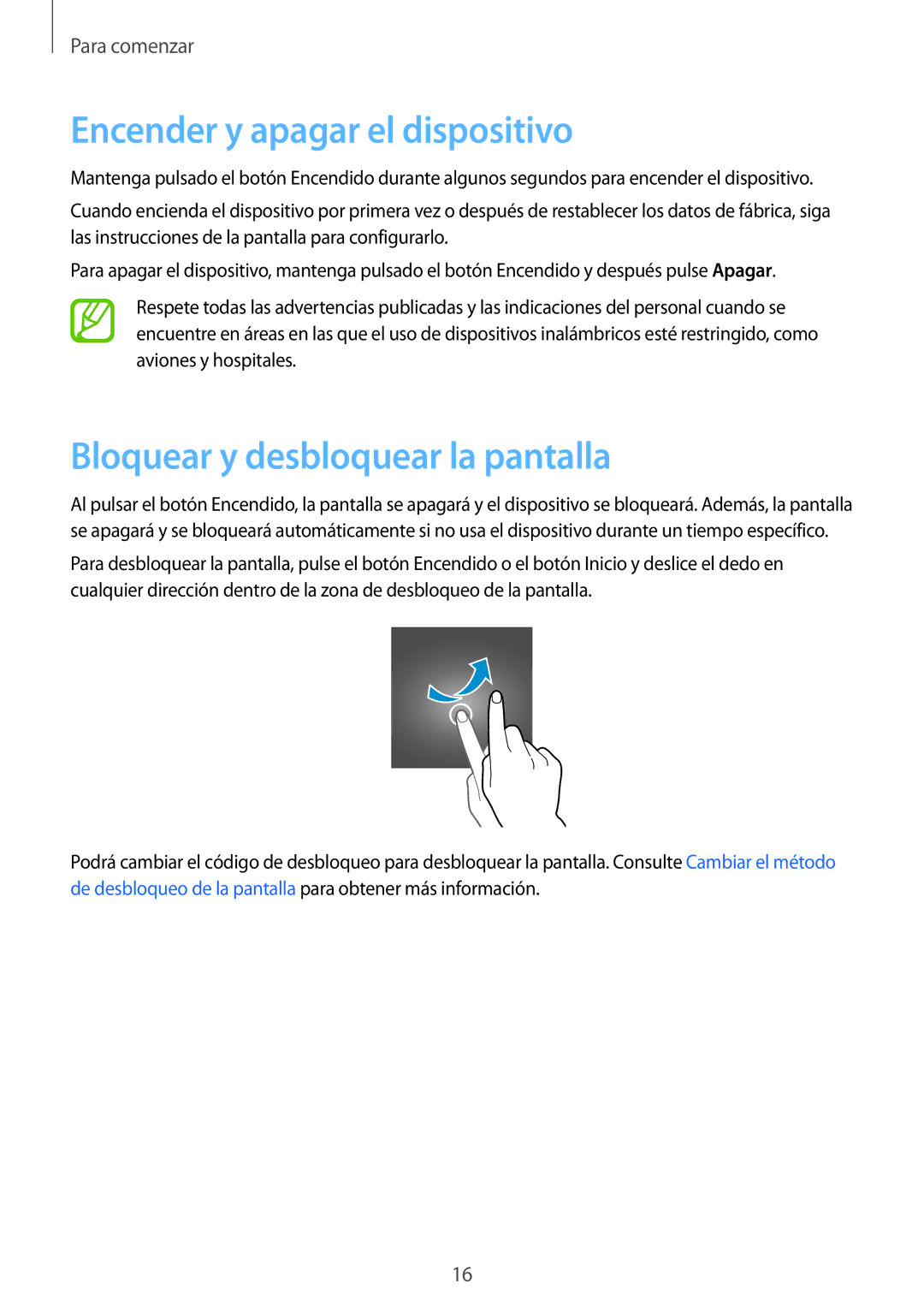 Samsung SM-G531FZWAPHE, SM-G531FZDAPHE manual Encender y apagar el dispositivo, Bloquear y desbloquear la pantalla 