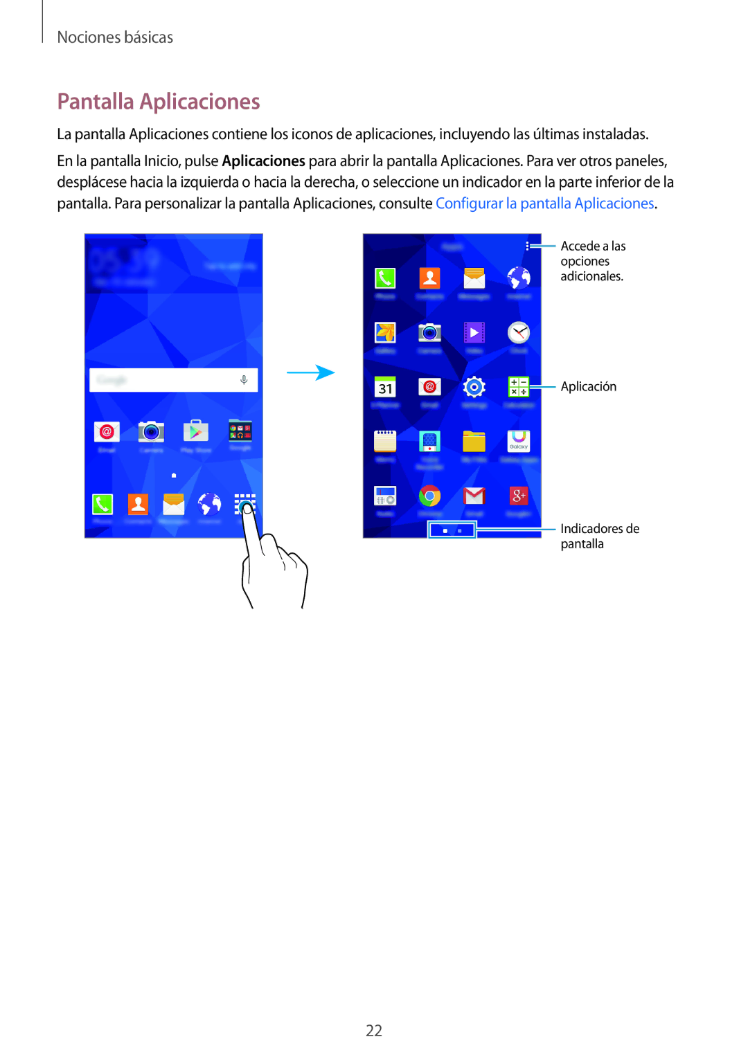 Samsung SM-G531FZWAPHE, SM-G531FZDAPHE manual Pantalla Aplicaciones 