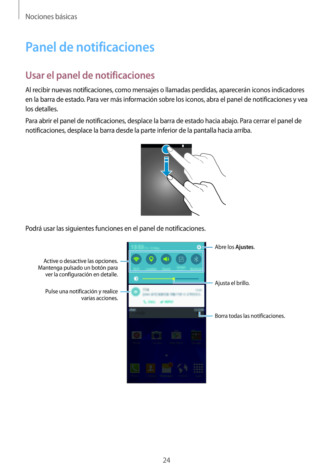 Samsung SM-G531FZWAPHE, SM-G531FZDAPHE manual Panel de notificaciones, Usar el panel de notificaciones 