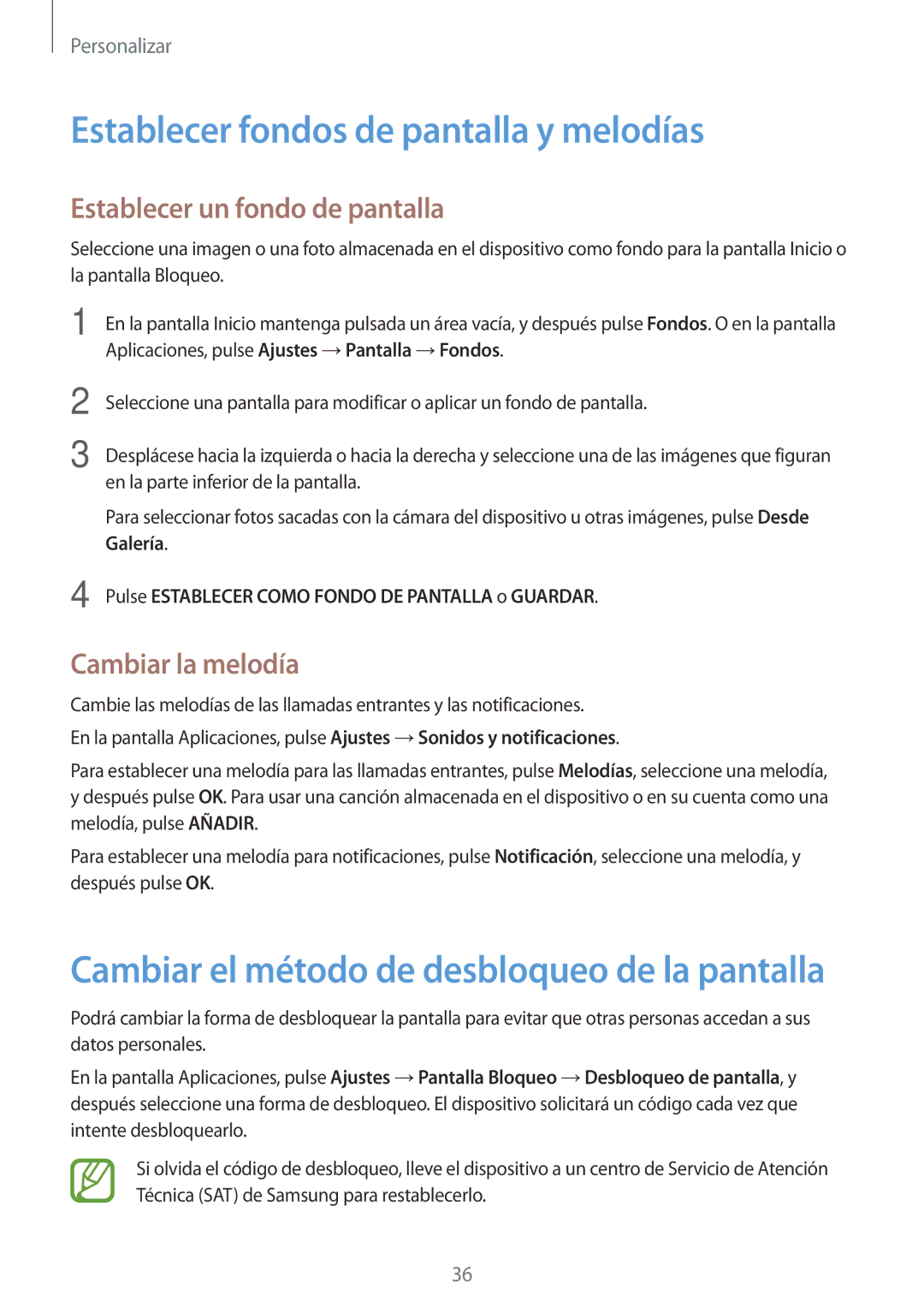 Samsung SM-G531FZWAPHE manual Establecer fondos de pantalla y melodías, Establecer un fondo de pantalla, Cambiar la melodía 