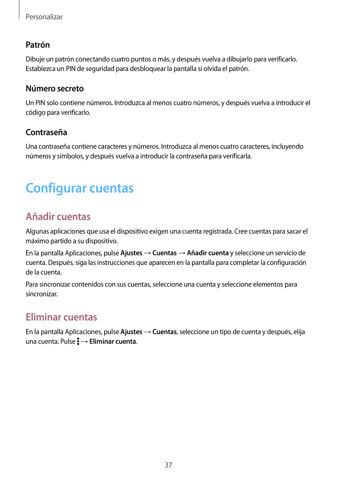 Samsung SM-G531FZDAPHE, SM-G531FZWAPHE manual Configurar cuentas, Añadir cuentas, Eliminar cuentas 