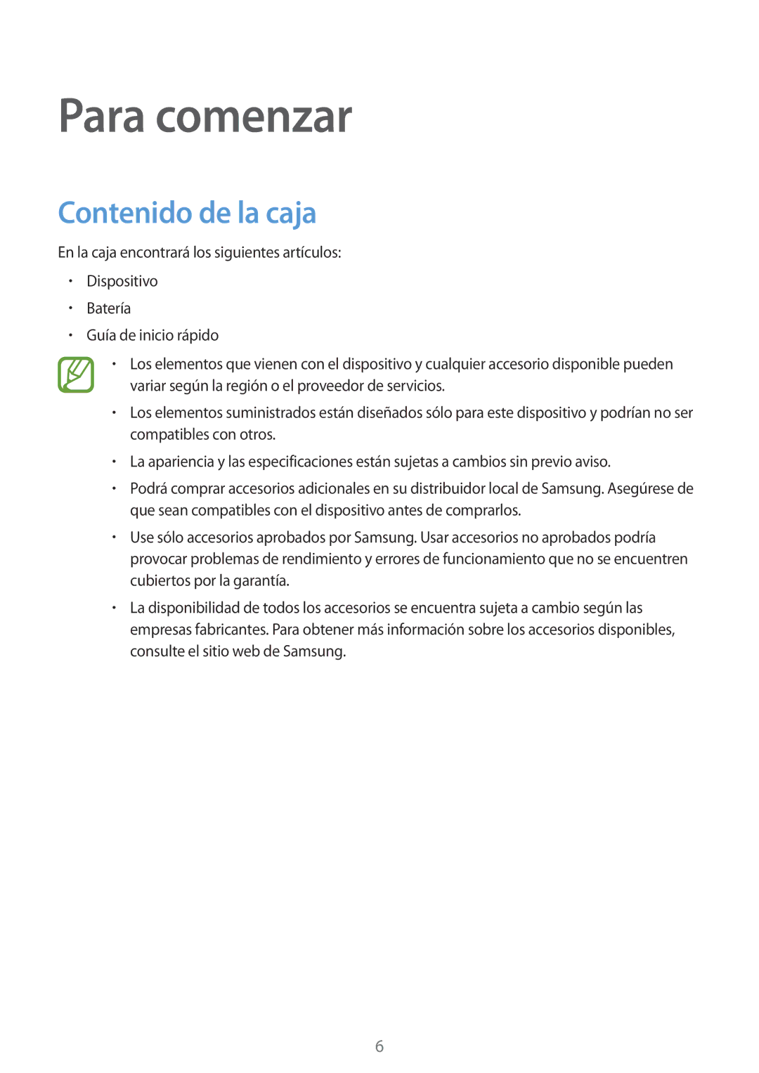 Samsung SM-G531FZWAPHE, SM-G531FZDAPHE manual Para comenzar, Contenido de la caja 