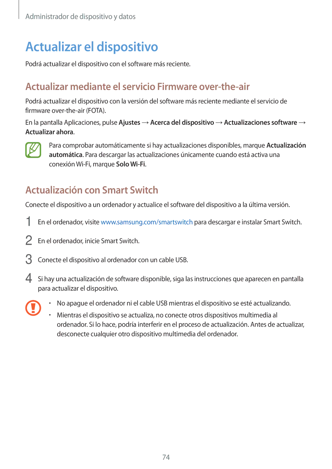 Samsung SM-G531FZWAPHE, SM-G531FZDAPHE Actualizar el dispositivo, Actualizar mediante el servicio Firmware over-the-air 