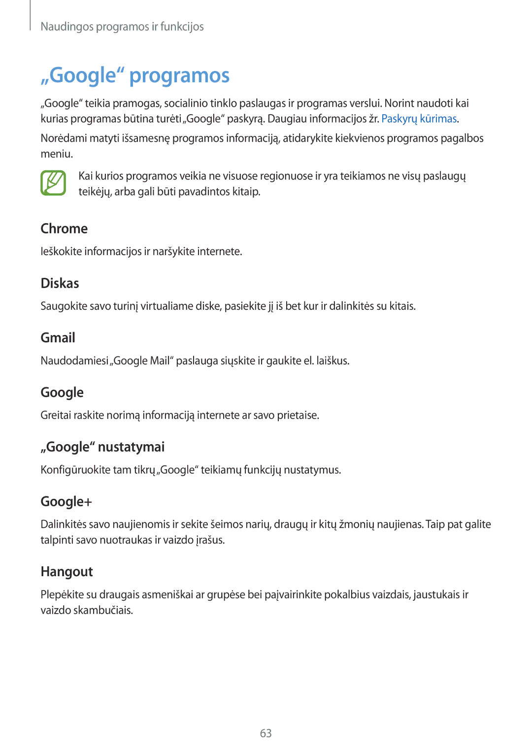 Samsung SM-G531FZWASEB, SM-G531FZAASEB, SM-G531FZDASEB manual „Google programos 