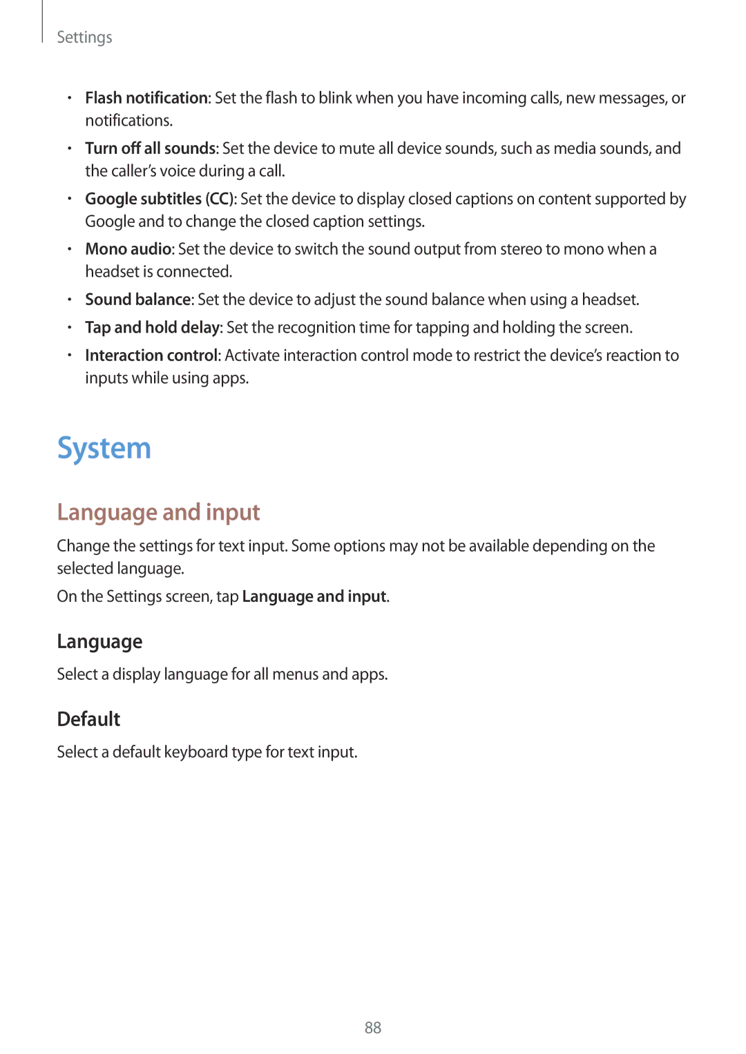 Samsung SM-G531FZDASEE, SM-G531FZWASEE, SM-G531FZDAKSA, SM-G531FZAASEE, SM-G531FZAAKSA System, Language and input, Default 