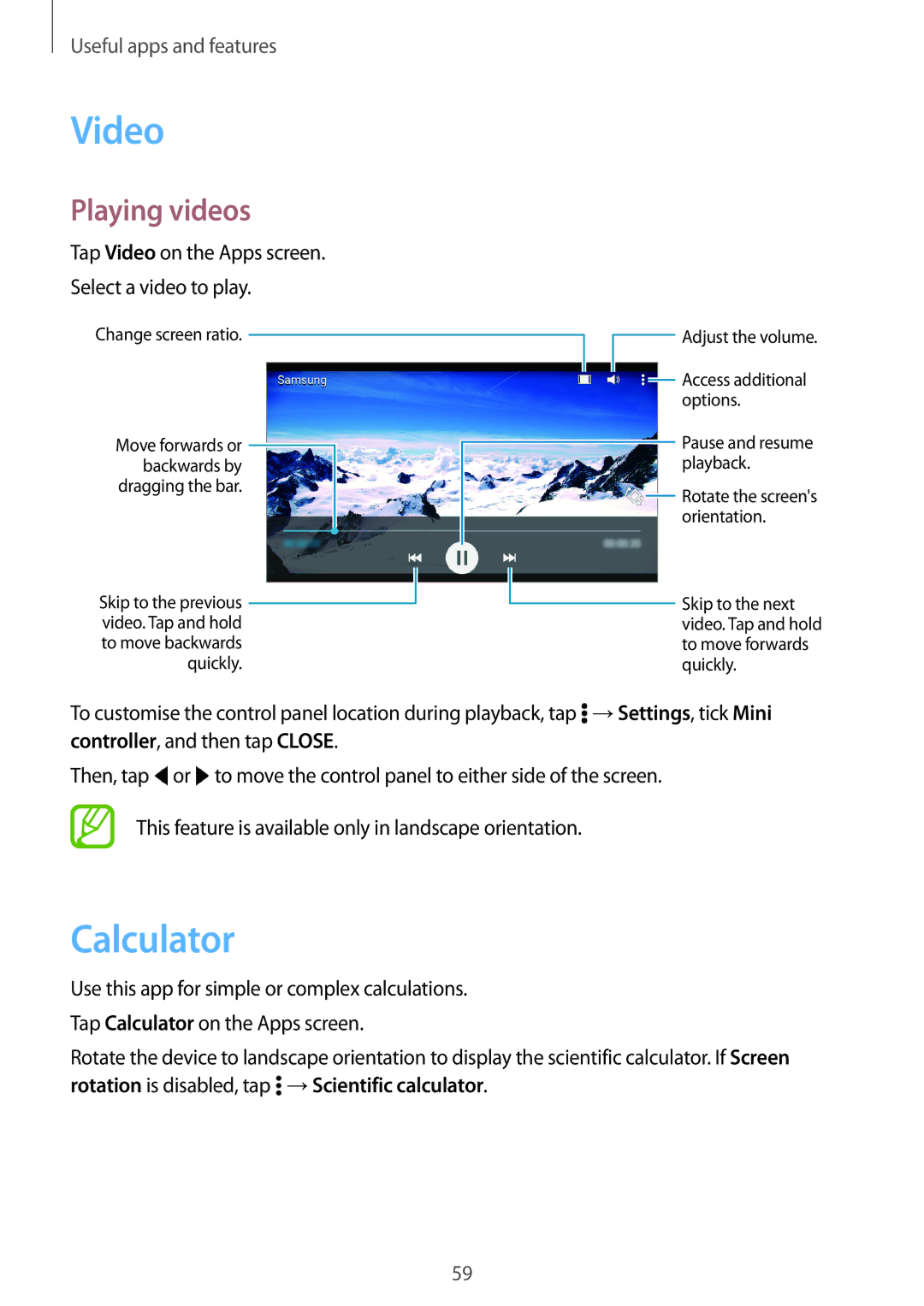 Samsung SM-G531HZADXXV, SM-G531HZADKSA, SM-G531HZDDKSA, SM-G531HZWDKSA manual Video, Calculator, Playing videos 