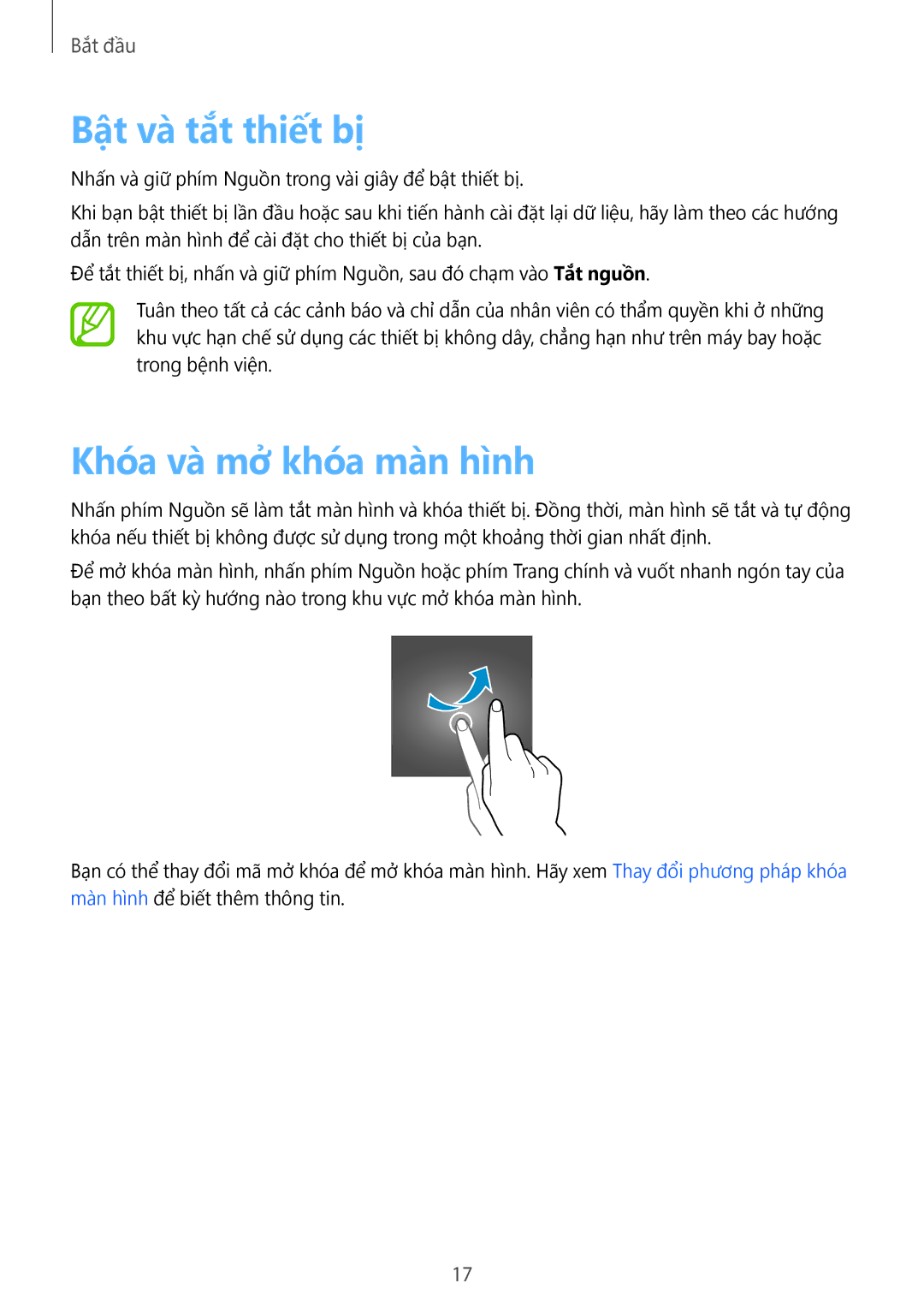 Samsung SM-G531HZADXXV manual Bật và tắt thiết bị, Khóa và mở khóa màn hình 