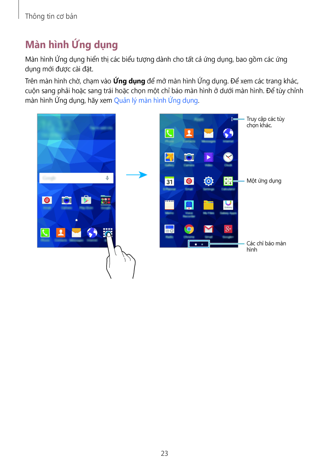 Samsung SM-G531HZADXXV manual Màn hình Ứng dụng 
