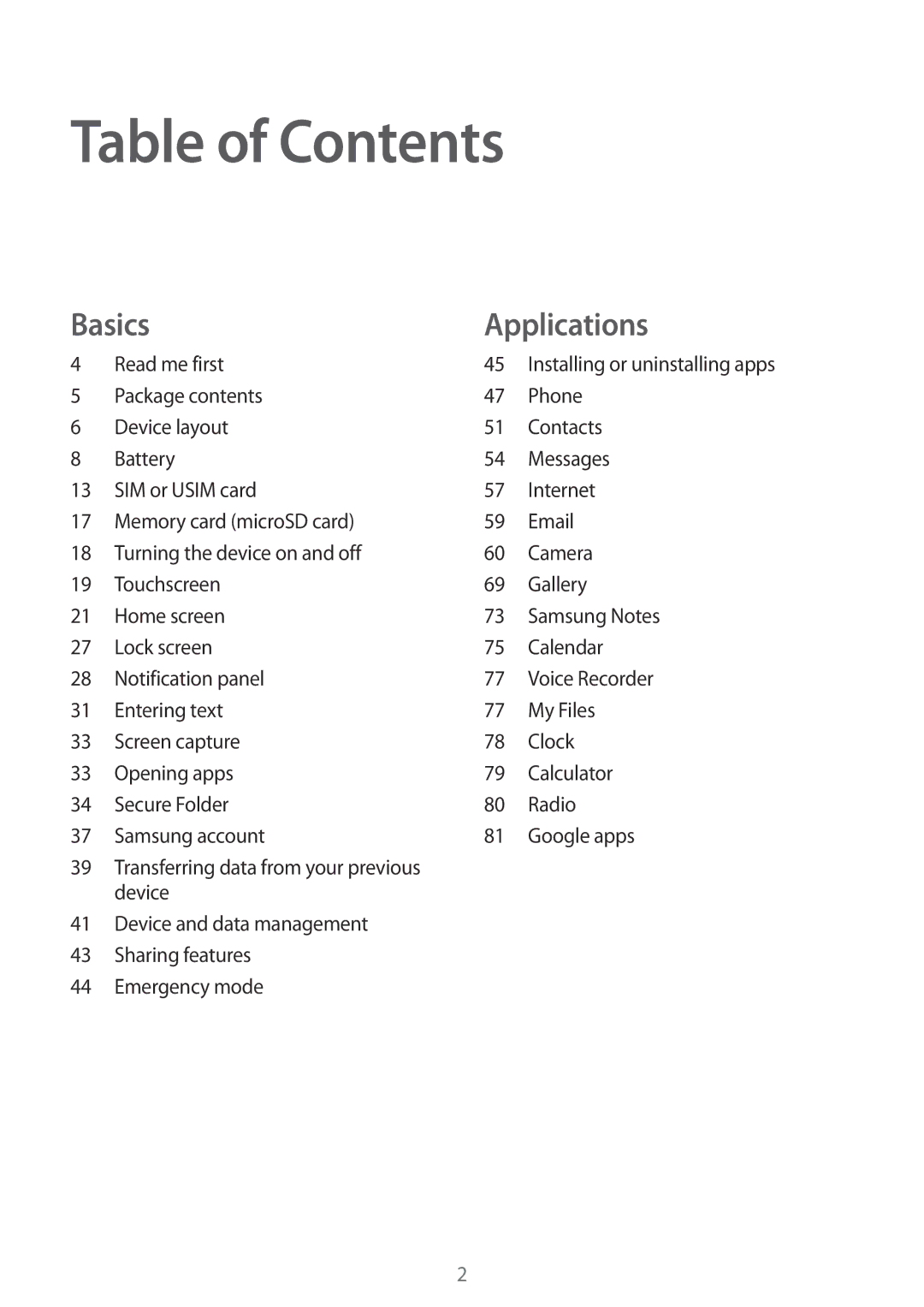 Samsung SM-G532FZSDKSA, SM-G532FZIDKSA, SM-G532FZDDKSA, SM-G532FZKDKSA, SM-G532GZDDXXV, SM-G532GZIDXXV manual Table of Contents 