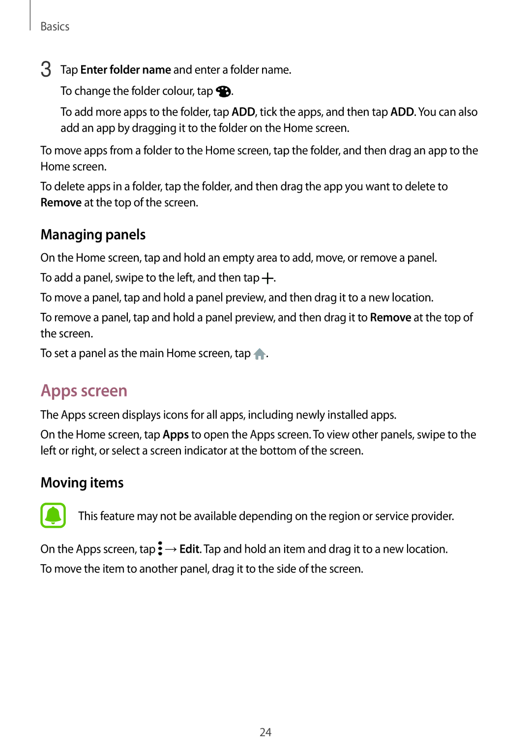 Samsung SM-G532FZKAILO, SM-G532FZIDKSA, SM-G532FZDDKSA, SM-G532FZSDKSA, SM-G532FZKDKSA manual Apps screen, Managing panels 