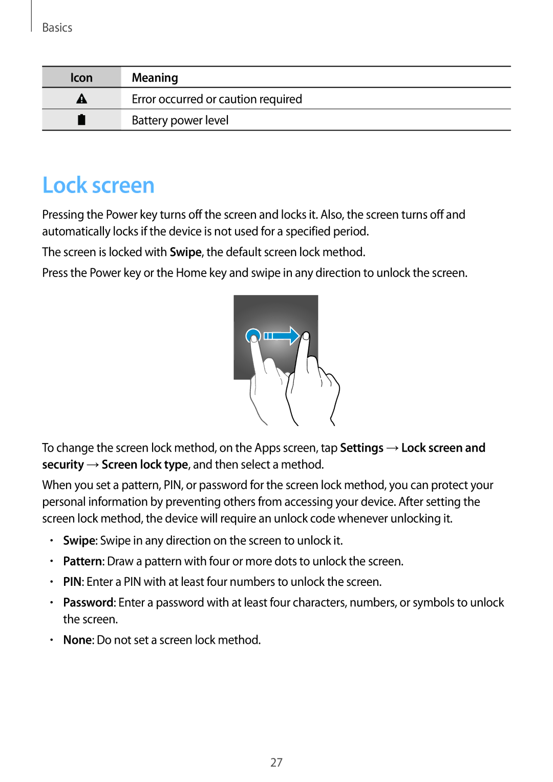 Samsung SM-G532FZIDKSA, SM-G532FZDDKSA, SM-G532FZSDKSA, SM-G532FZKDKSA, SM-G532GZDDXXV, SM-G532GZIDXXV manual Lock screen 