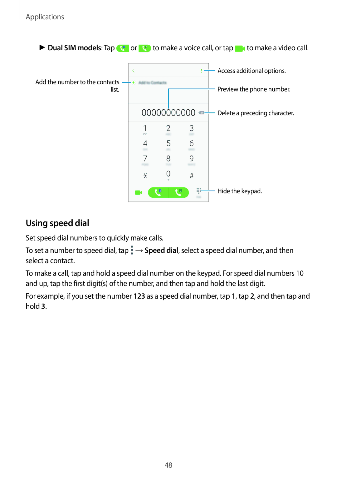 Samsung SM-G532FZKDKSA, SM-G532FZIDKSA, SM-G532FZDDKSA, SM-G532FZSDKSA, SM-G532GZDDXXV, SM-G532GZIDXXV manual Using speed dial 