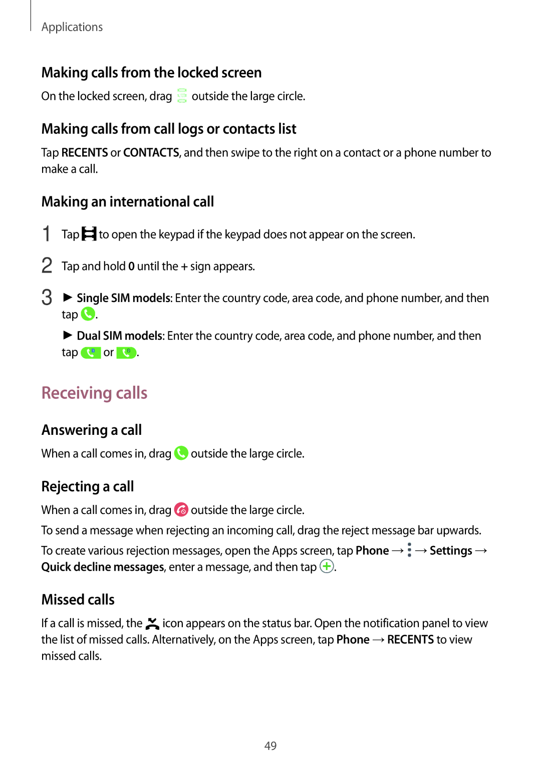 Samsung SM-G532GZDDXXV, SM-G532FZIDKSA, SM-G532FZDDKSA, SM-G532FZSDKSA, SM-G532FZKDKSA, SM-G532GZIDXXV manual Receiving calls 