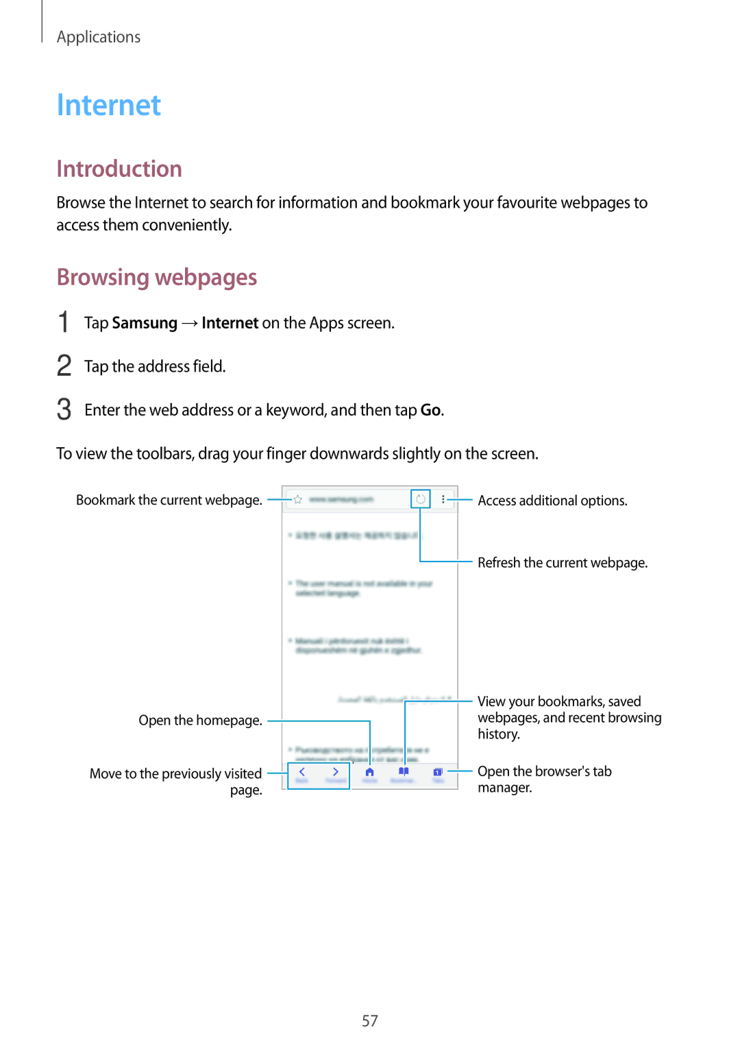 Samsung SM-G532FZKDKSA, SM-G532FZIDKSA, SM-G532FZDDKSA, SM-G532FZSDKSA, SM-G532GZDDXXV manual Internet, Browsing webpages 