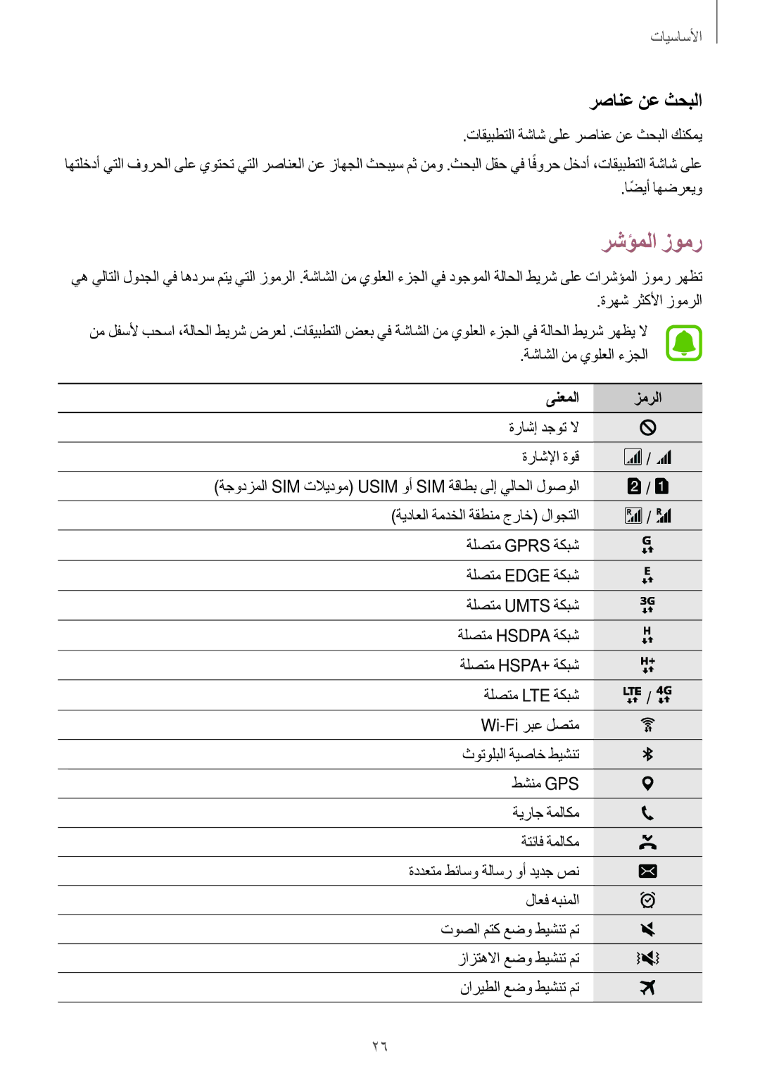 Samsung SM-G532FZSDKSA, SM-G532FZIDKSA, SM-G532FZDDKSA, SM-G532FZKDKSA manual رشؤملا زومر, رصانع نع ثحبلا, ىنعملا زمرلا 