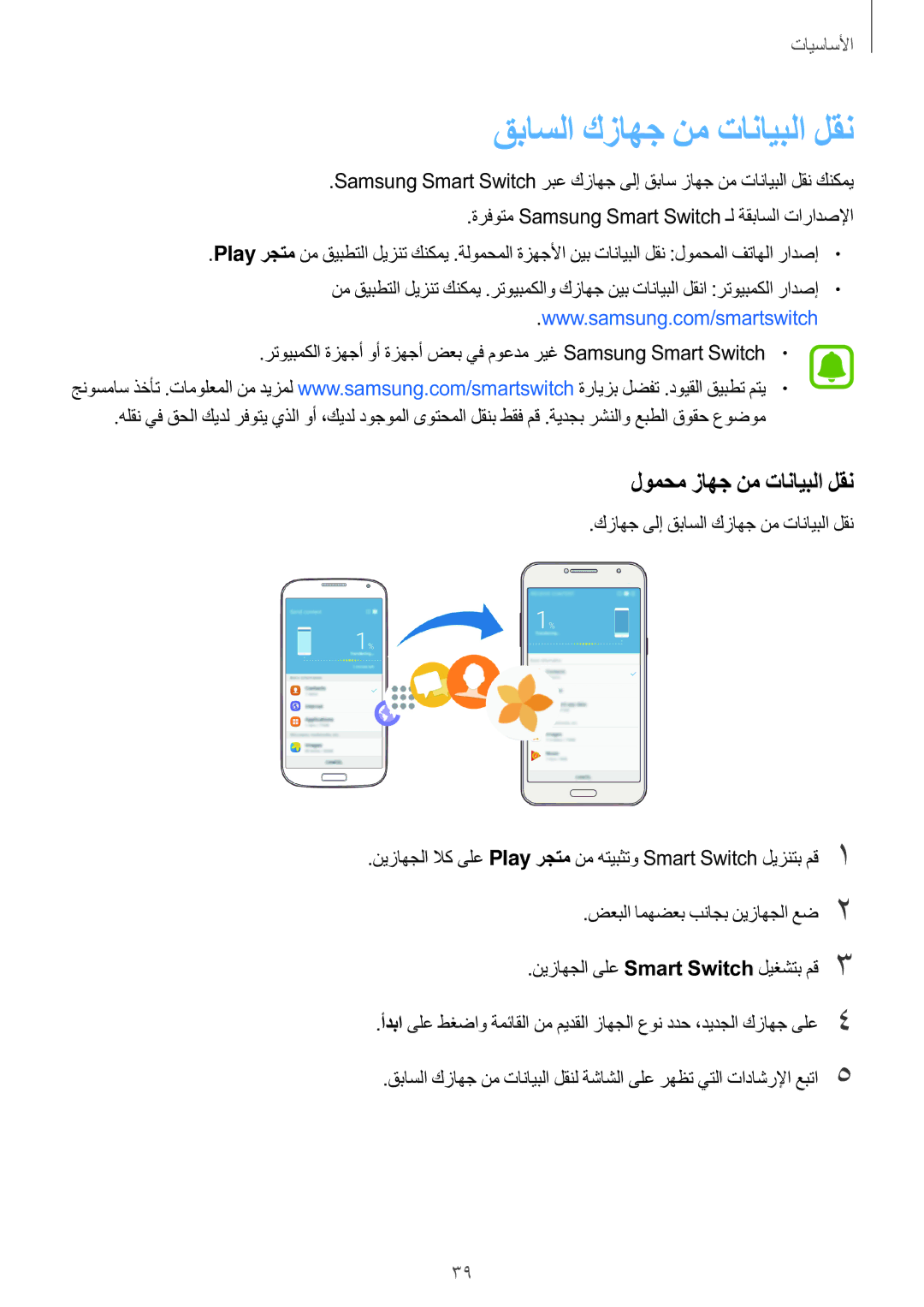 Samsung SM-G532FZKDKSA, SM-G532FZIDKSA, SM-G532FZDDKSA manual قباسلا كزاهج نم تانايبلا لقن, لومحم زاهج نم تانايبلا لقن 