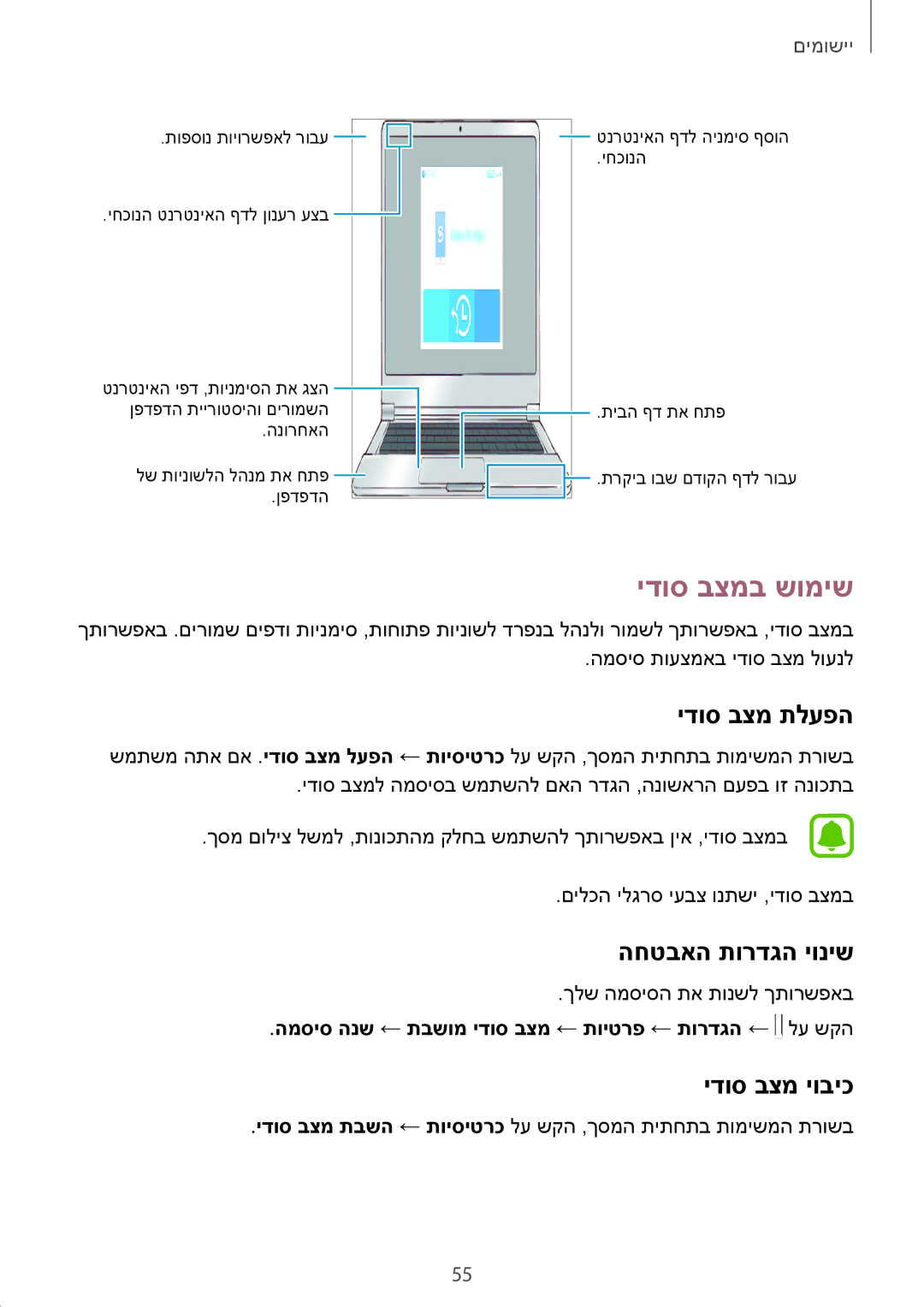 Samsung SM-G532FZKAILO manual ידוס בצמב שומיש, ידוס בצמ תלעפה, החטבאה תורדגה יוניש, ידוס בצמ יוביכ 