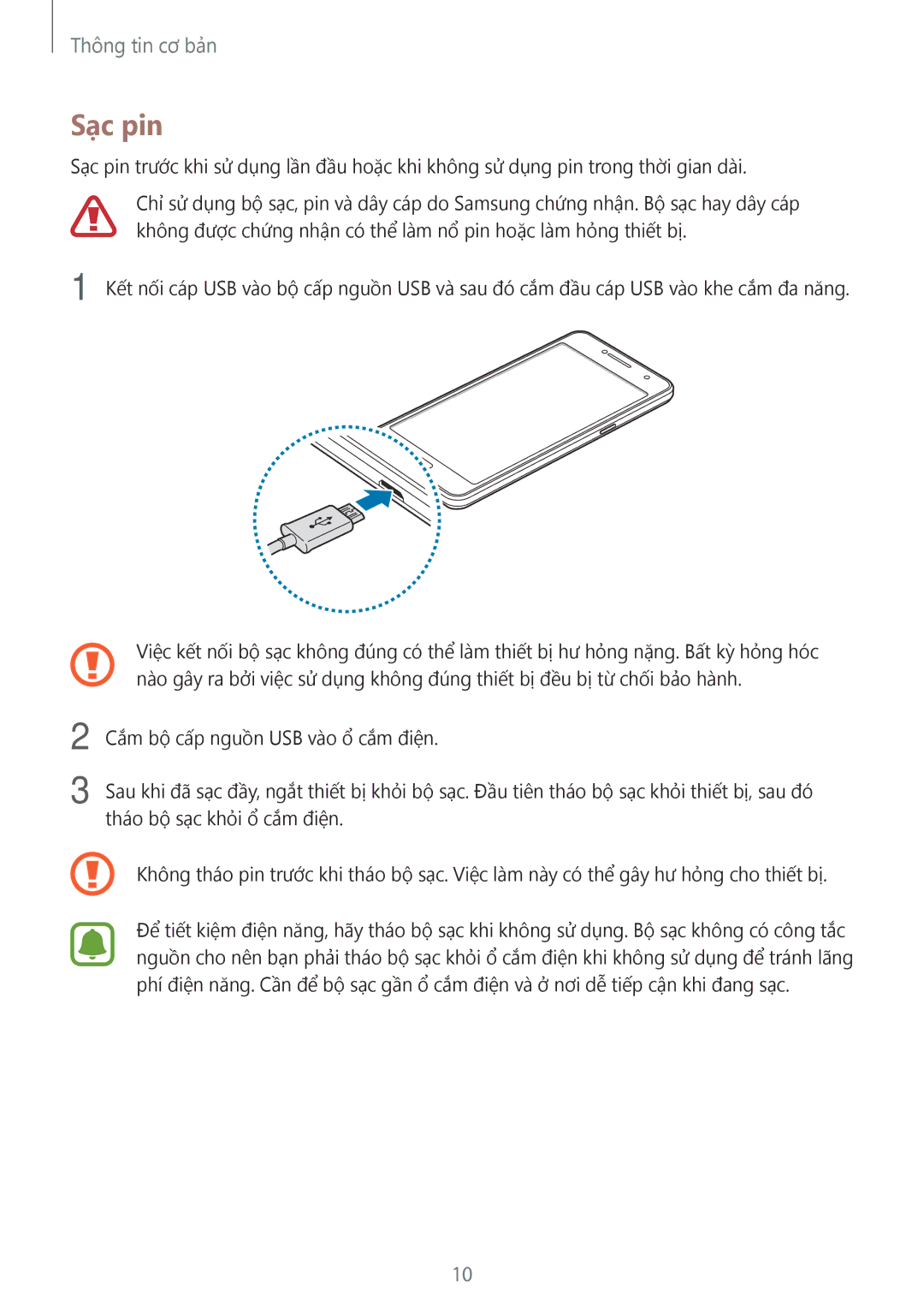 Samsung SM-G532GZDDXXV, SM-G532GZIDXXV manual Sạc pin 