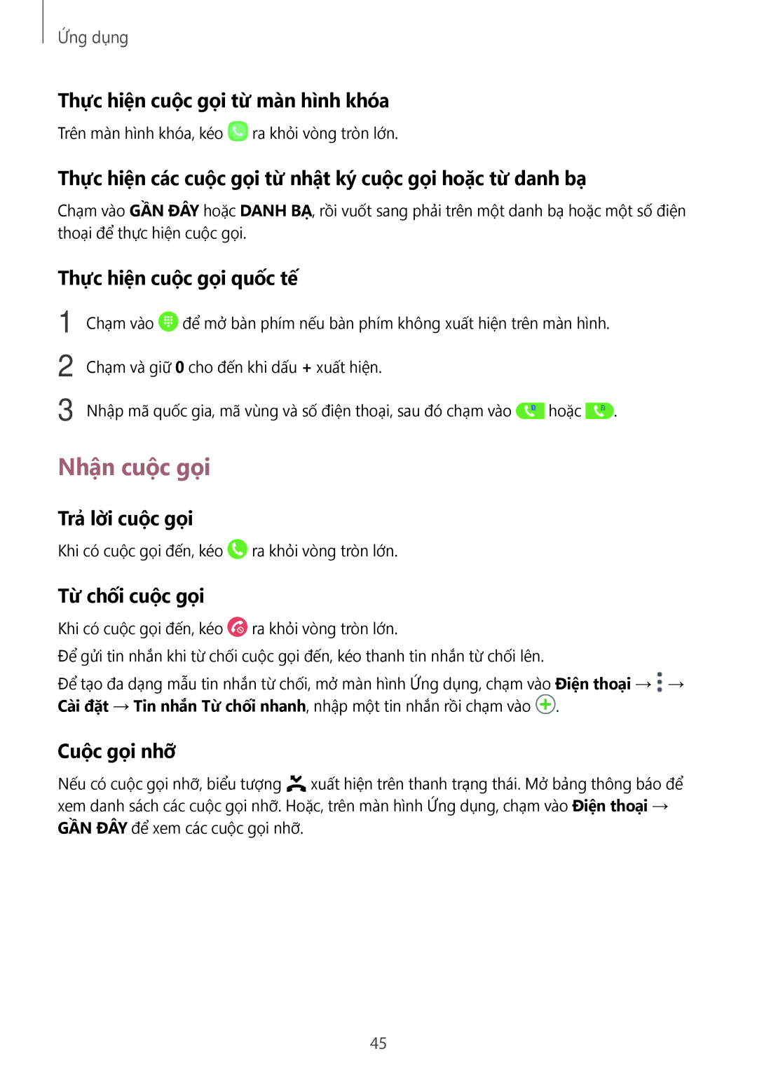 Samsung SM-G532GZIDXXV, SM-G532GZDDXXV manual Nhận cuộc gọi 
