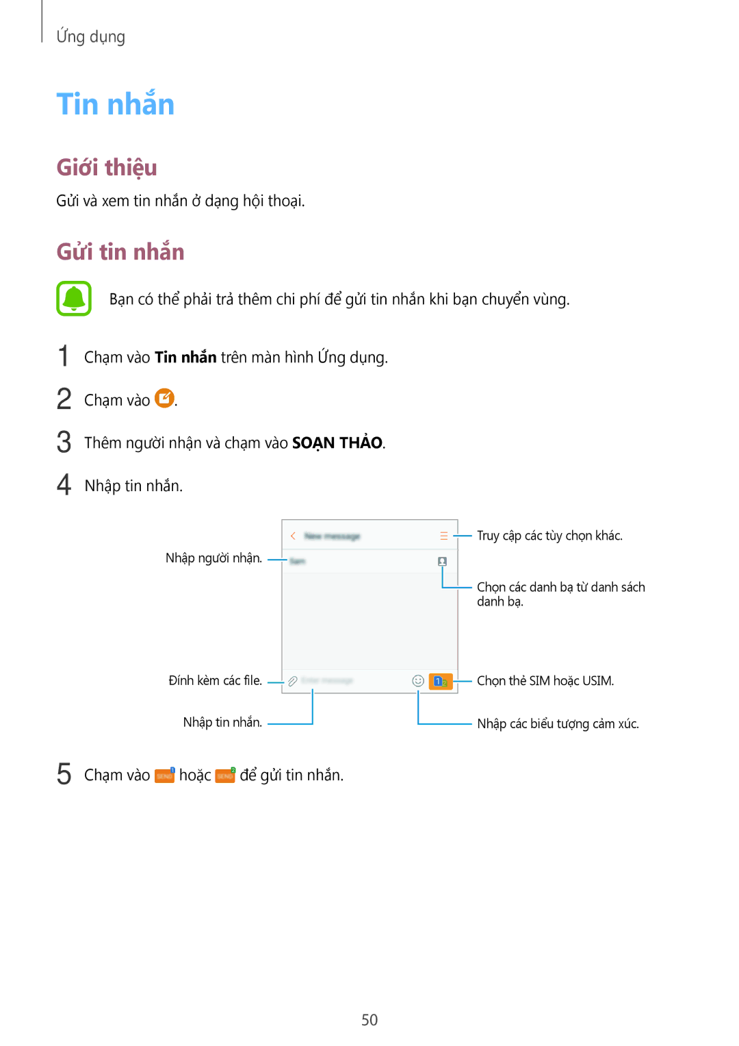 Samsung SM-G532GZDDXXV, SM-G532GZIDXXV manual Tin nhắn, Gửi tin nhắn 