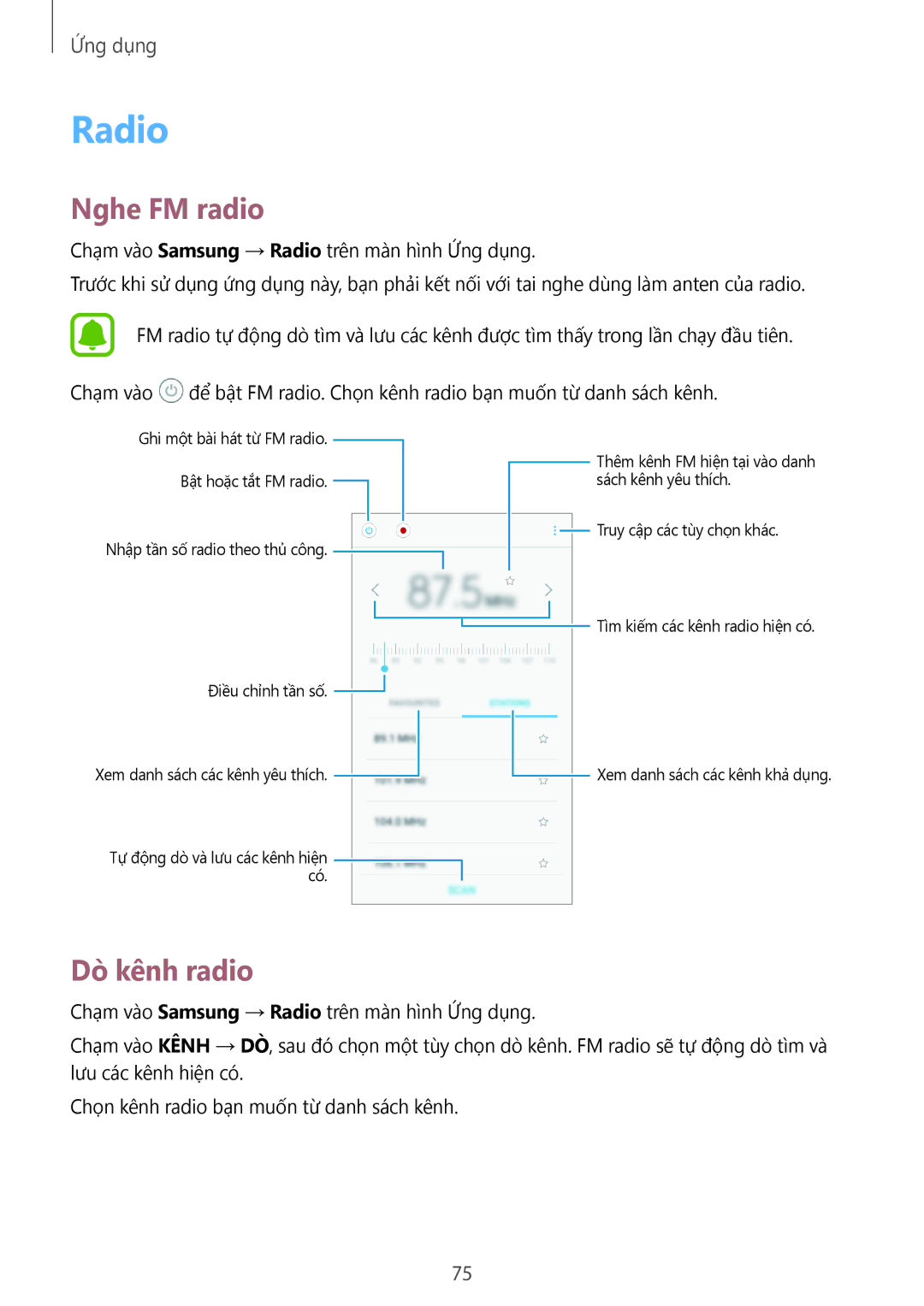 Samsung SM-G532GZIDXXV, SM-G532GZDDXXV manual Radio, Nghe FM radio, Dò kênh radio 