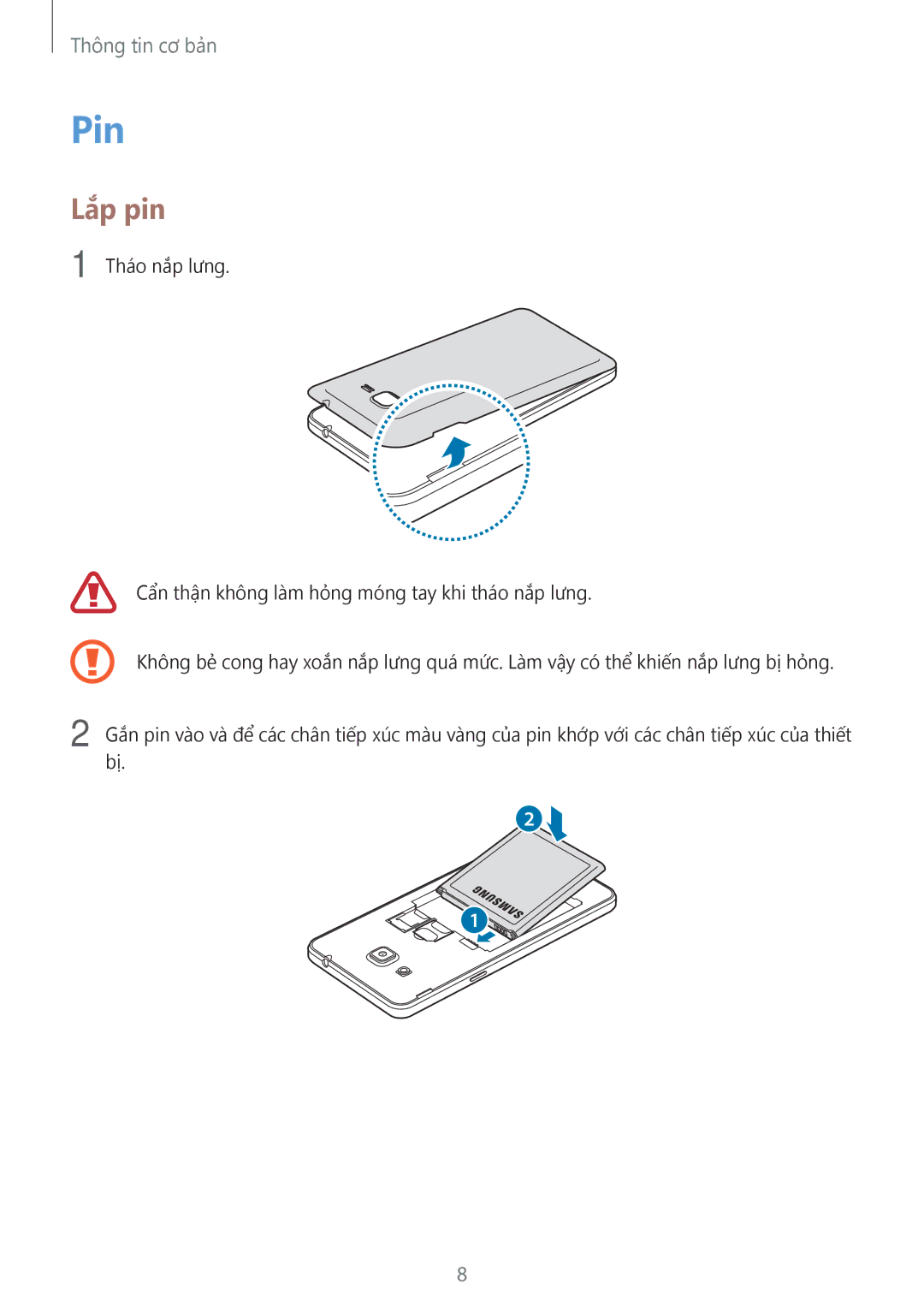 Samsung SM-G532GZDDXXV, SM-G532GZIDXXV manual Pin, Lắp pin 