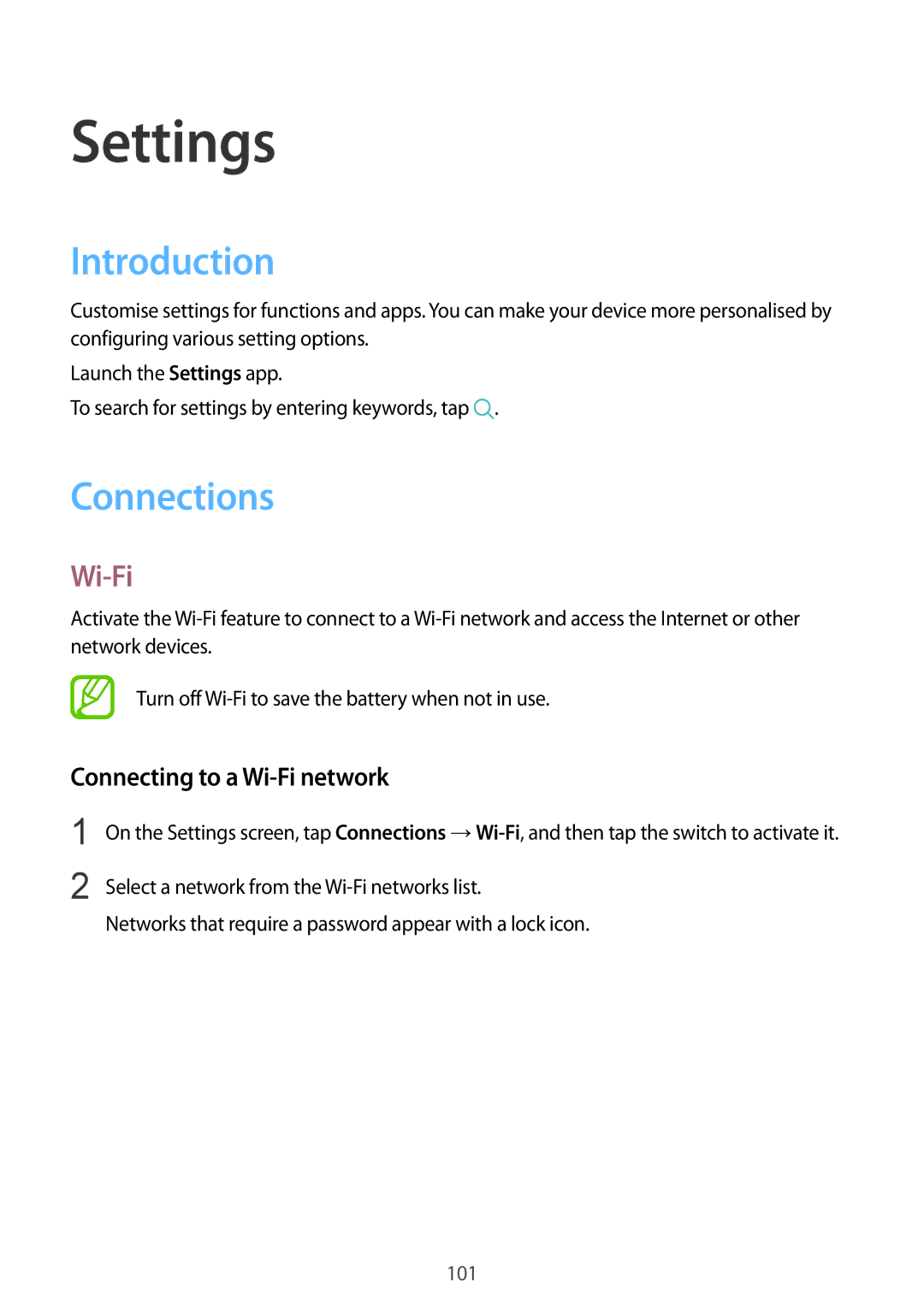 Samsung SM-G610FZDAILO, SM-G570FZDDKSA, SM-G570FZKDKSA manual Introduction, Connections, Connecting to a Wi-Fi network 