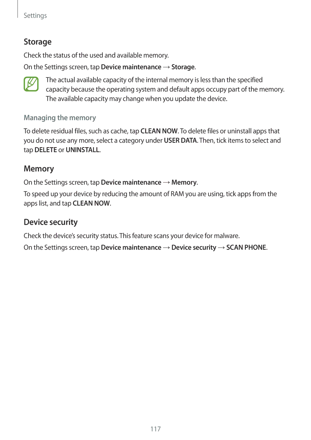 Samsung SM-G610FZKAILO, SM-G570FZDDKSA, SM-G570FZKDKSA, SM-G610FZKDKSA, SM-G610FZKGKSA manual Storage, Memory, Device security 