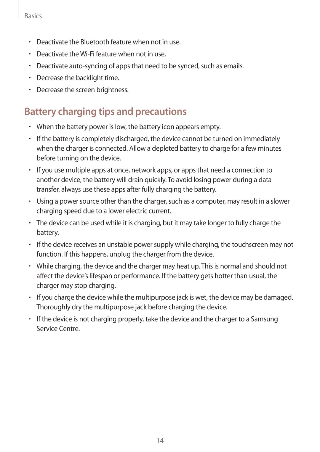 Samsung SM-G570FZDAILO, SM-G570FZDDKSA, SM-G570FZKDKSA, SM-G610FZKDKSA, SM-G610FZKGKSA Battery charging tips and precautions 