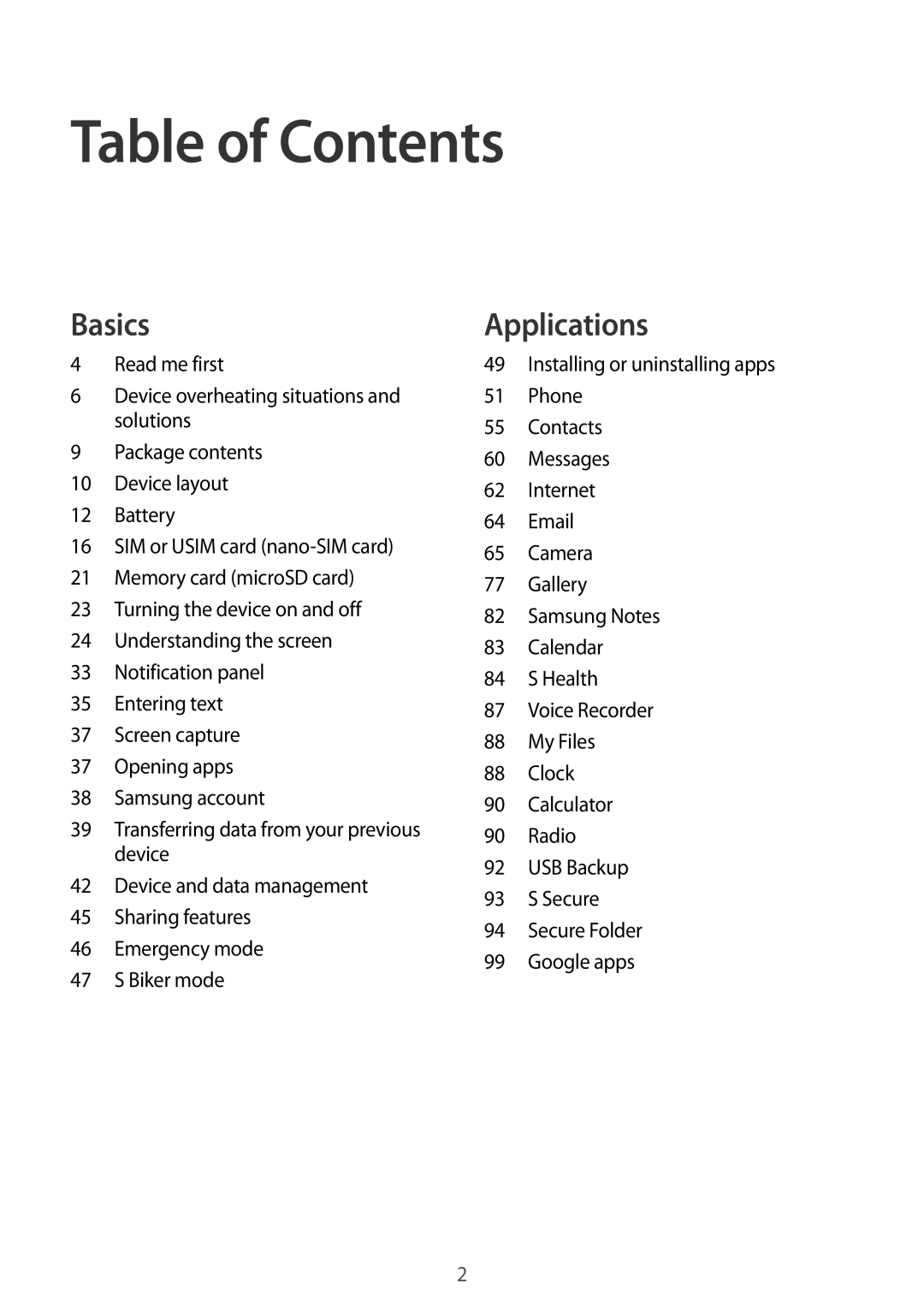 Samsung SM-G610FZKDKSA, SM-G570FZDDKSA, SM-G570FZKDKSA, SM-G610FZKGKSA, SM-G610FZDGKSA, SM-G610FZDDKSA manual Table of Contents 