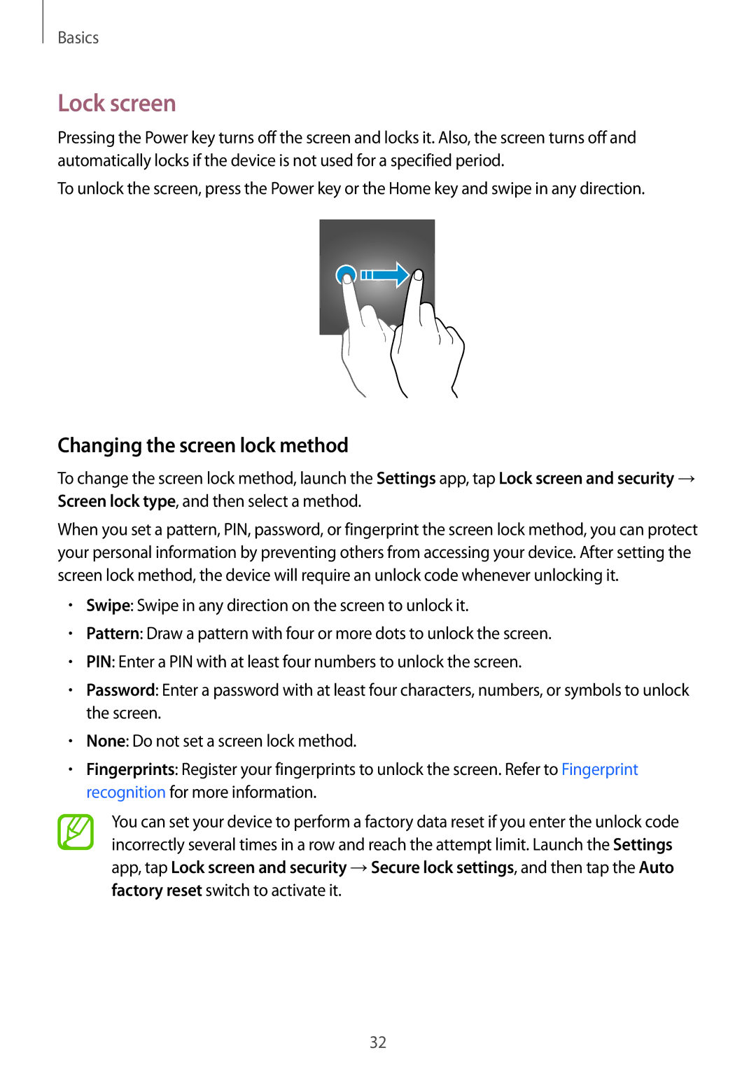 Samsung SM-G610FZKAILO, SM-G570FZDDKSA, SM-G570FZKDKSA, SM-G610FZKDKSA manual Lock screen, Changing the screen lock method 