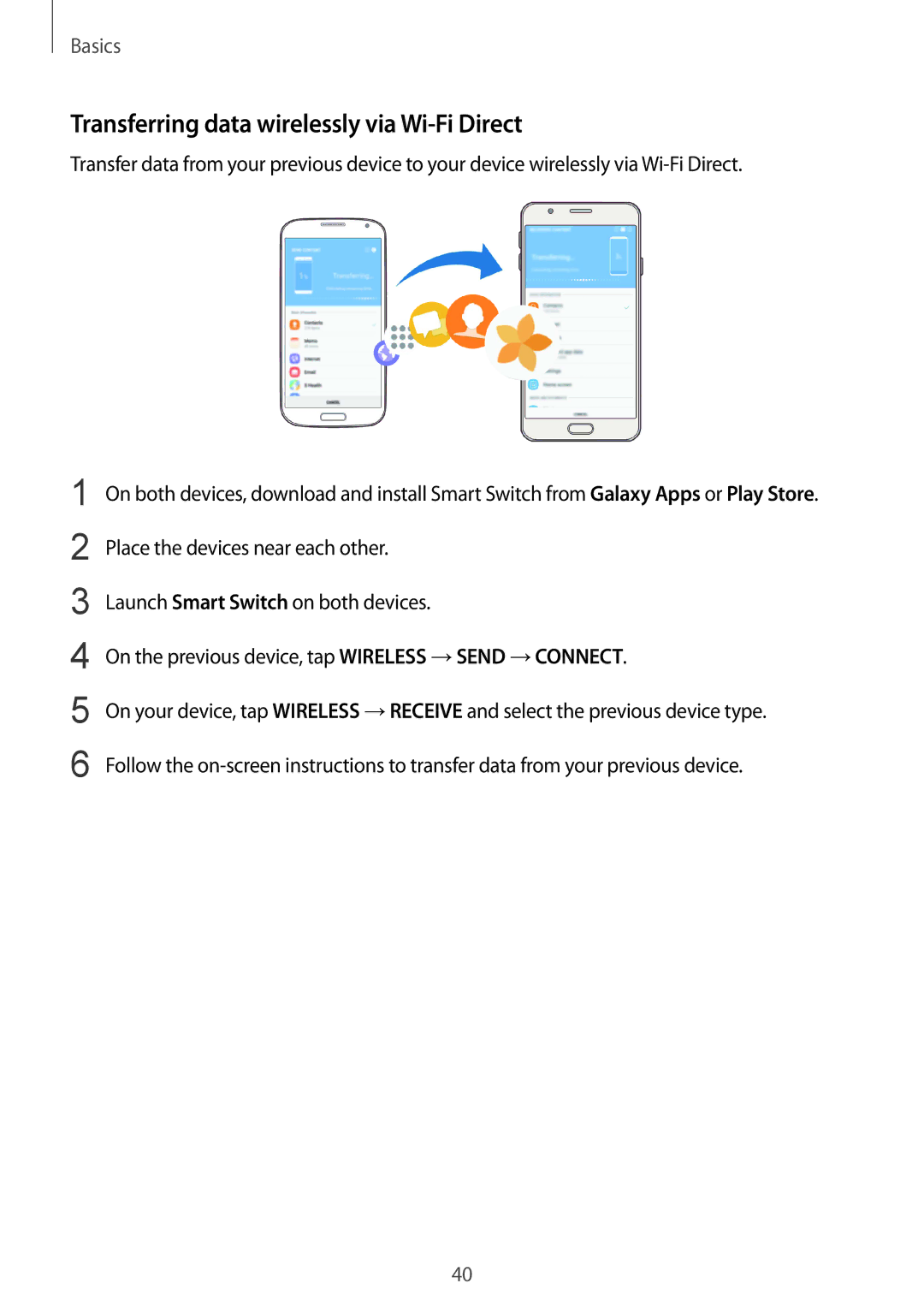 Samsung SM-G610FWDGXXV, SM-G570FZDDKSA, SM-G570FZKDKSA, SM-G610FZKDKSA manual Transferring data wirelessly via Wi-Fi Direct 