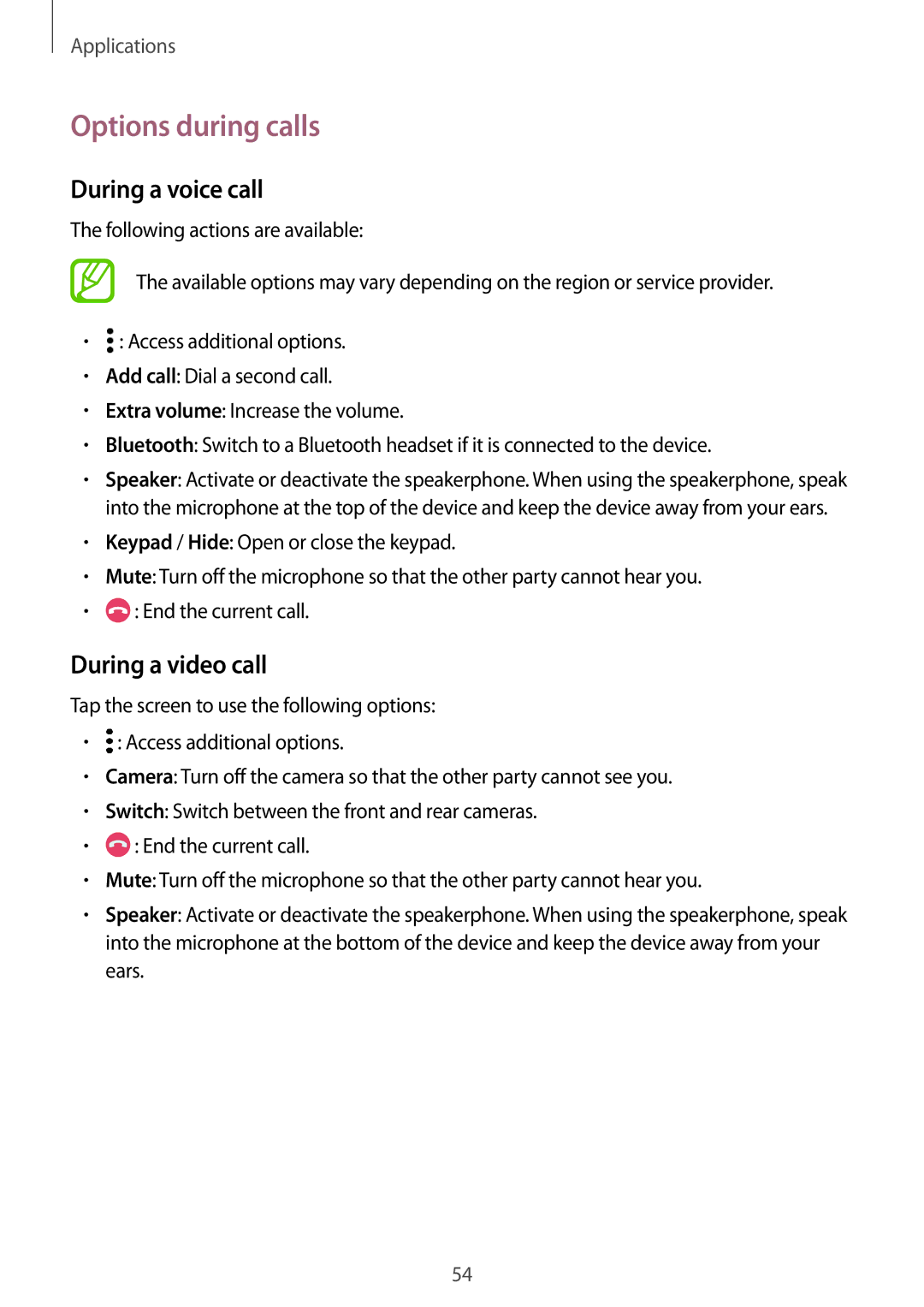 Samsung SM-G610FZKGKSA, SM-G570FZDDKSA, SM-G570FZKDKSA manual Options during calls, During a voice call, During a video call 