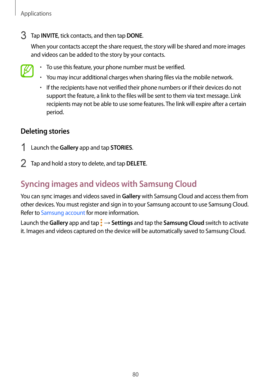 Samsung SM-G610FZKGXXV, SM-G570FZDDKSA, SM-G570FZKDKSA manual Syncing images and videos with Samsung Cloud, Deleting stories 